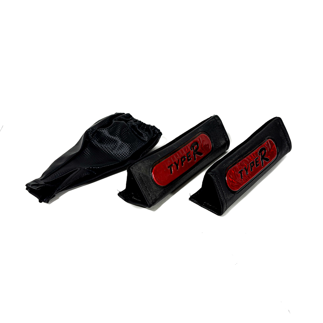 KIT CUBRE VOLANTE COMPLETO CUBRE VOLANTE 38MM + CUBRE CINTURON + CUBRE PALANCA COLOR: NEGRO + ROJO - 3