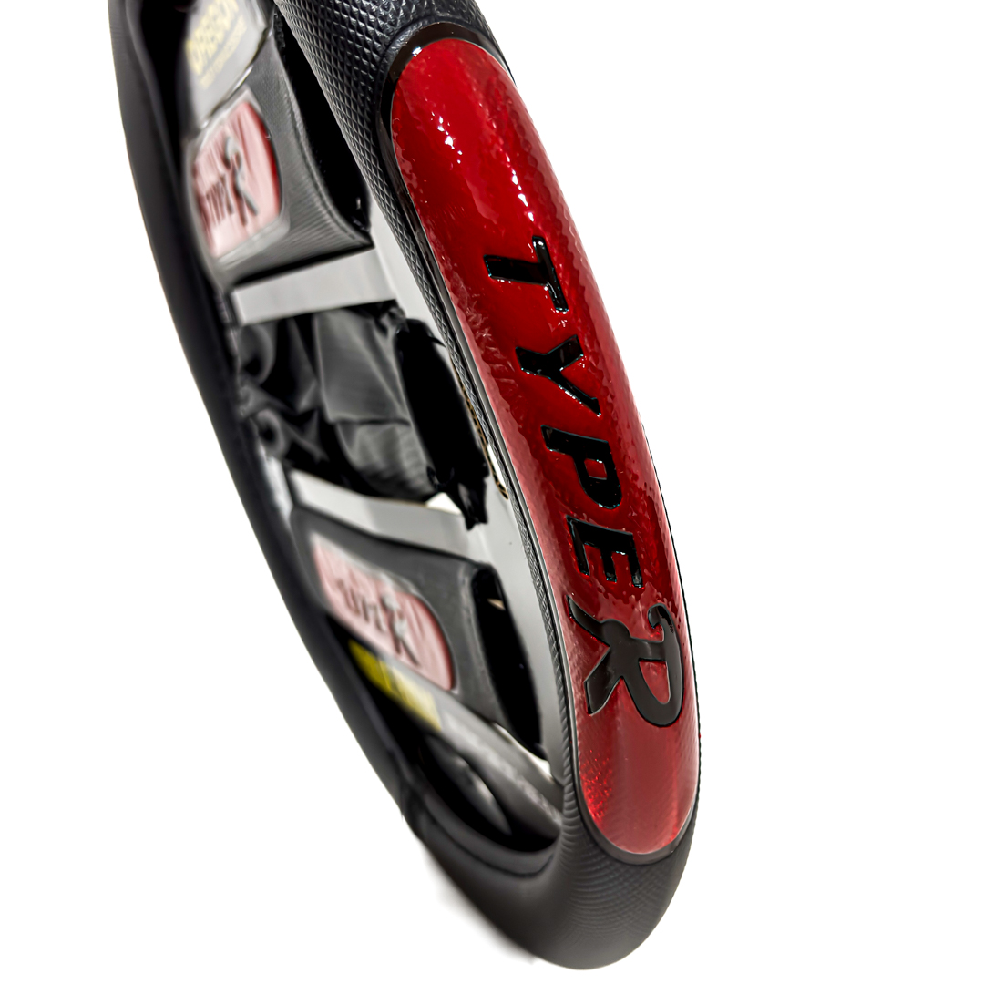 KIT CUBRE VOLANTE COMPLETO CUBRE VOLANTE 38MM + CUBRE CINTURON + CUBRE PALANCA COLOR: NEGRO + ROJO - 4