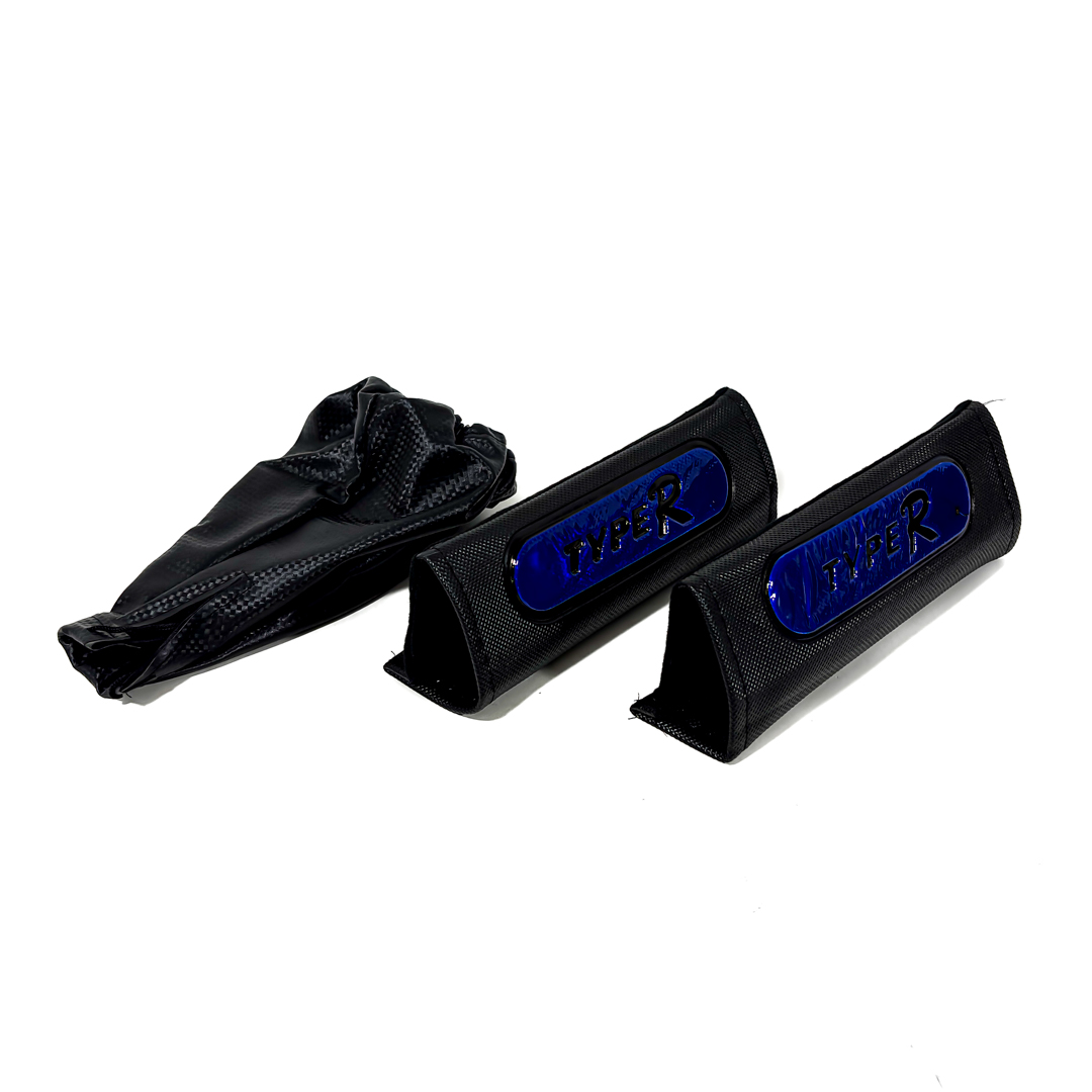 KIT CUBRE VOLANTE COMPLETO CUBRE VOLANTE 38MM + CUBRE CINTURON + CUBRE PALANCA COLOR: NEGRO + AZUL - 4