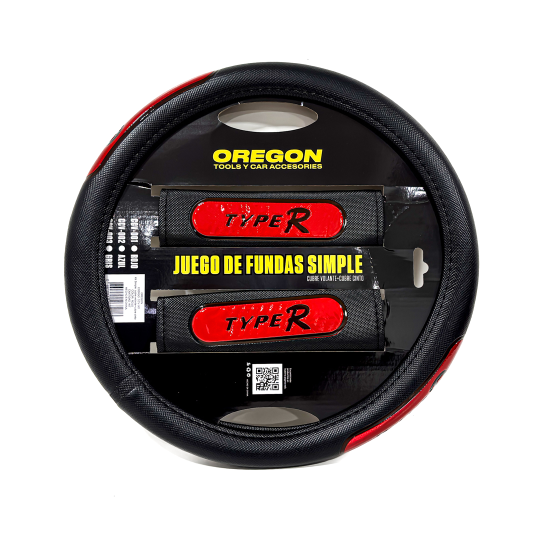 KIT CUBRE VOLANTE SIMPLE CUBRE VOLANTE 38MM + CUBRE CINTURON COLOR: NEGRO + ROJO