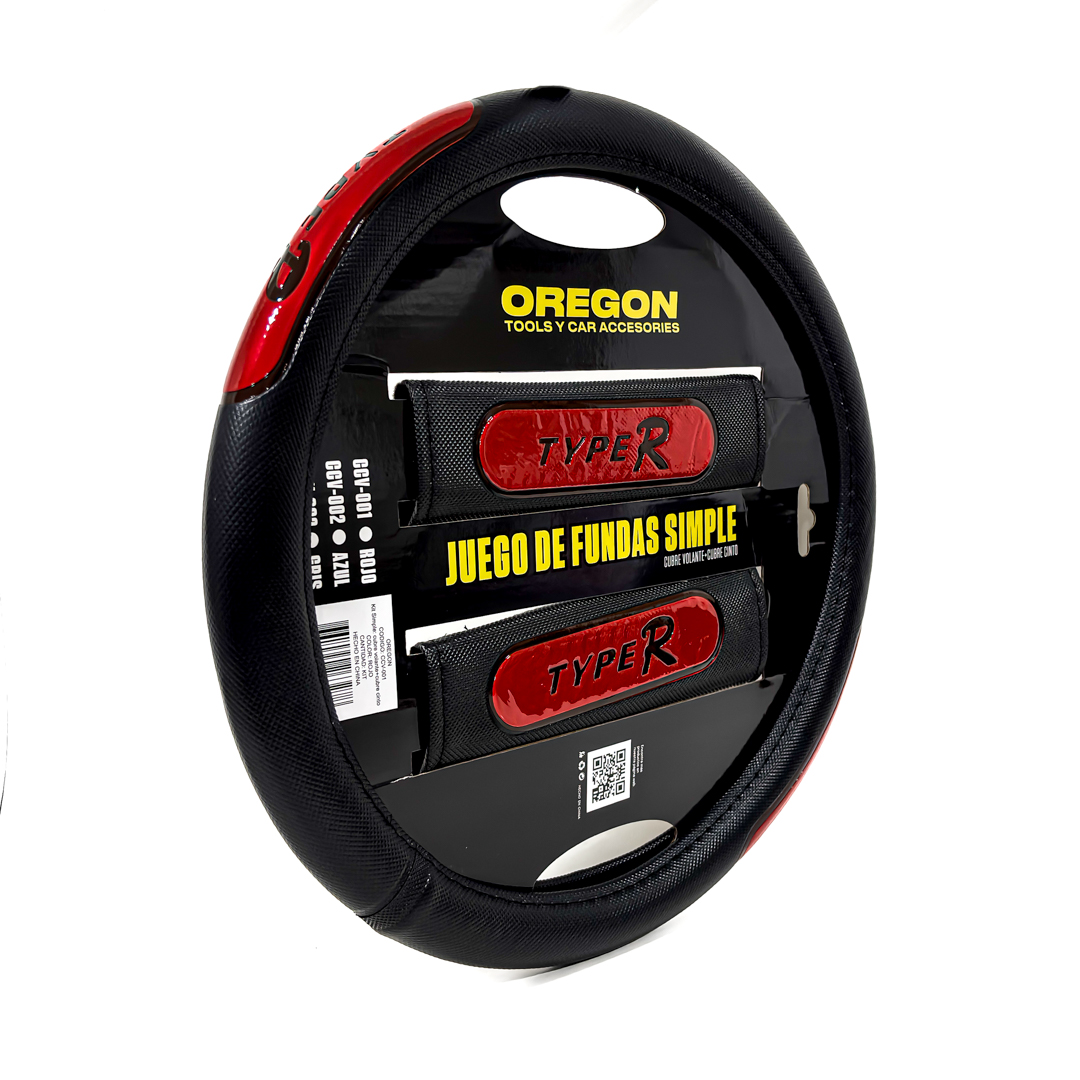 KIT CUBRE VOLANTE SIMPLE CUBRE VOLANTE 38MM + CUBRE CINTURON COLOR: NEGRO + ROJO - 2