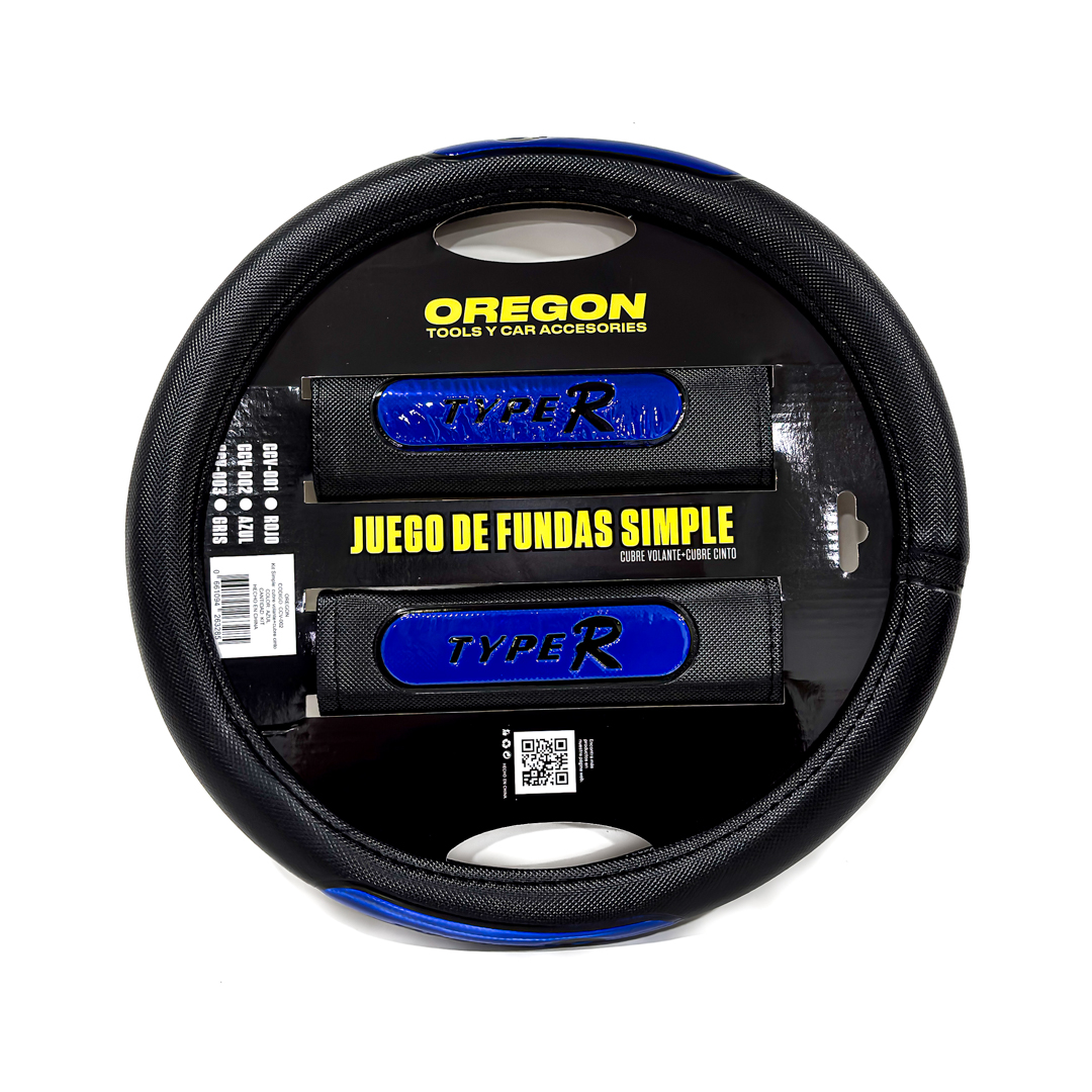KIT CUBRE VOLANTE SIMPLE CUBRE VOLANTE 38MM + CUBRE CINTURON COLOR: NEGRO + AZUL