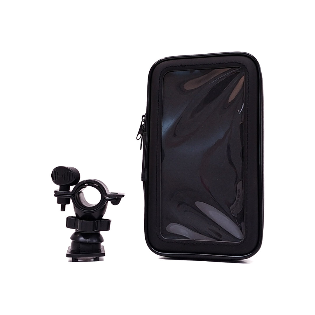 ACCESORIO PARA CELULAR SOPORTE DE CELULAR PARA BICICLETAS Y MOTOS SCOOTER CON CIERRE Y SCREEN PROTECTOR,  ENGANCHE A MANUBRIO Y ROTACION 360 GRADOS 6.5 PULGADAS COLOR NEGRO