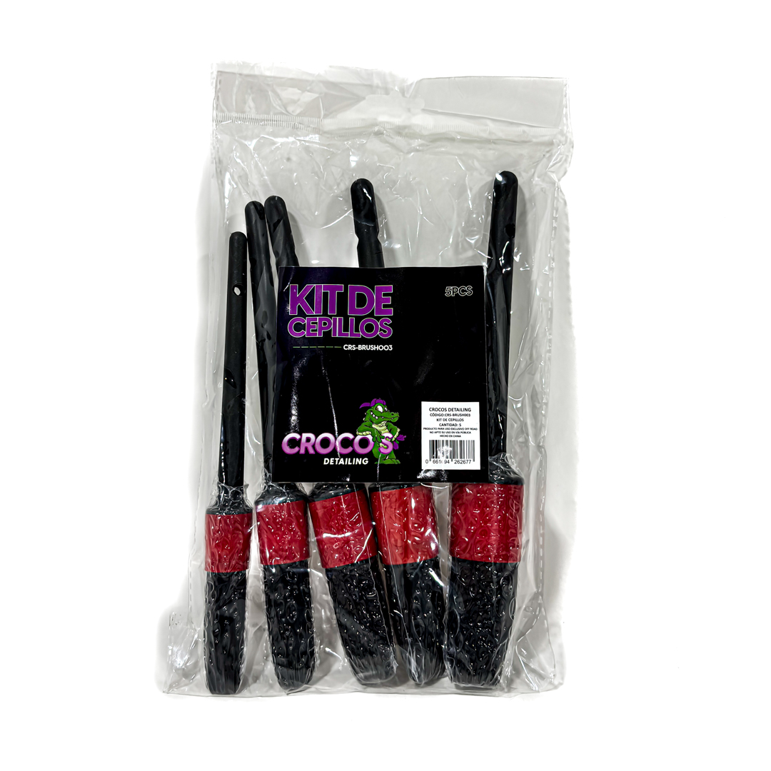 KIT DE CEPILLOS 5 PIEZAS COLOR NEGRO Y ROJO - 4