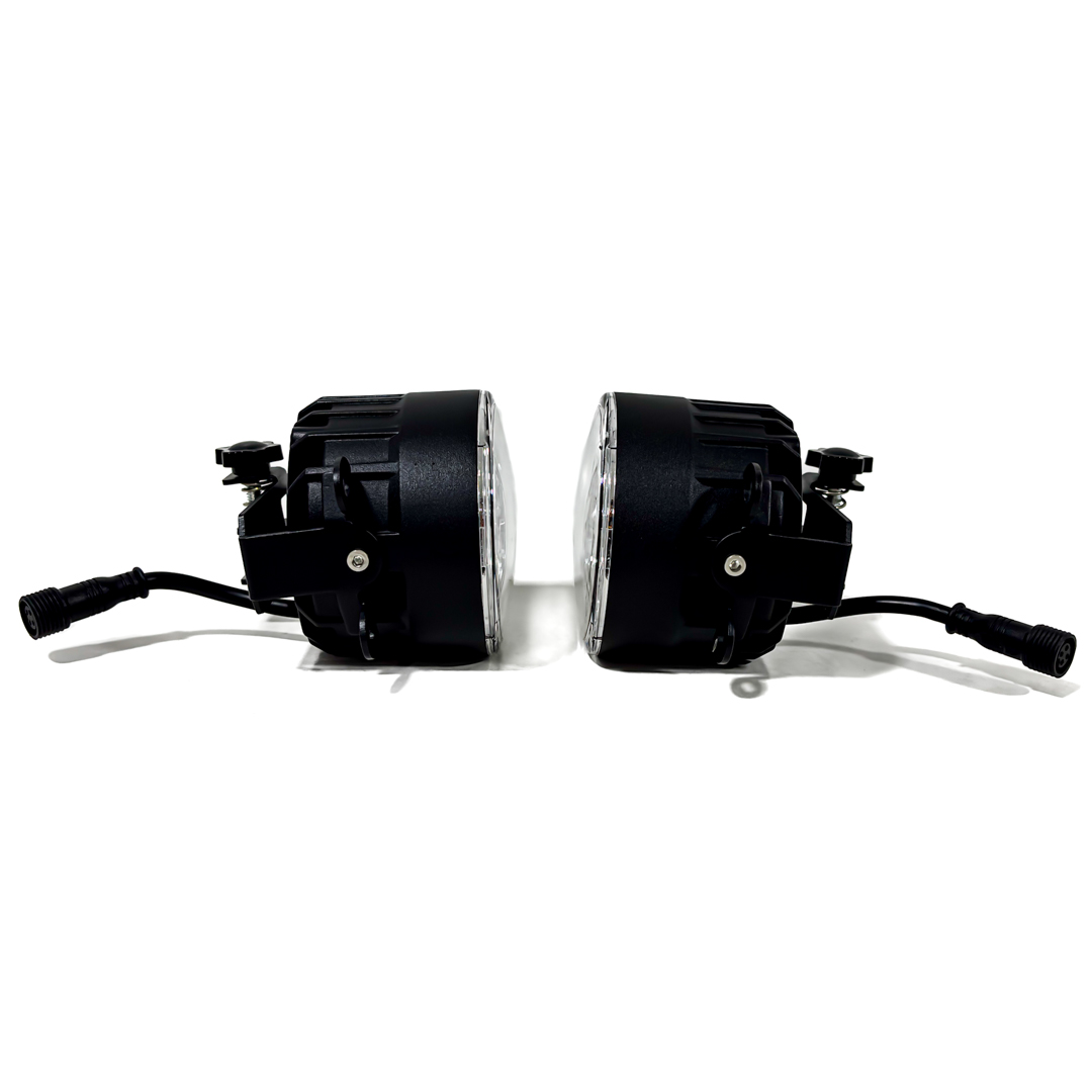 JUEGO DE FAROS ANTINIEBLA OFF ROAD UNIVERSAL 3" REDONDO CON BRACKETS COLOR BLANCO Y FUNCION AMARILLA ROMPENIEBLA 30 WATTS 12V / 24V - 5