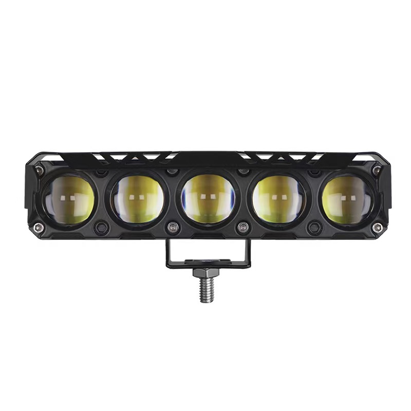 OFF ROAD FARO DE LED UNIVERSAL RECTANGULAR QUINTUPLE (5) LUPA COLOR BLANCO Y AMBAR 12V / 24V MEDIDAS