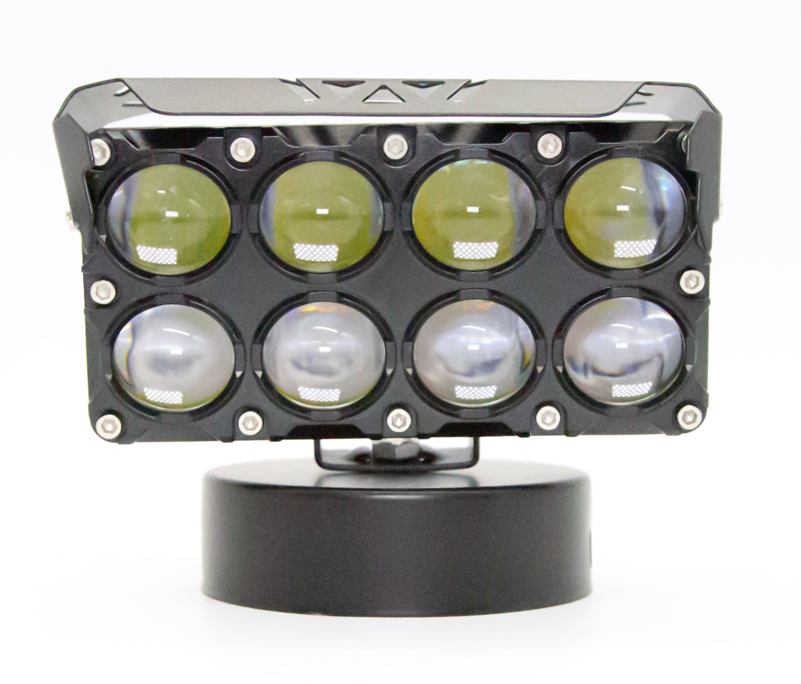 OFF ROAD FARO DE LED UNIVERSAL RECTANGULAR OCTUPLE (8) LUPA EB DOS FILAS COLOR BLANCO Y AMBAR 12V / 24V MEDIDAS