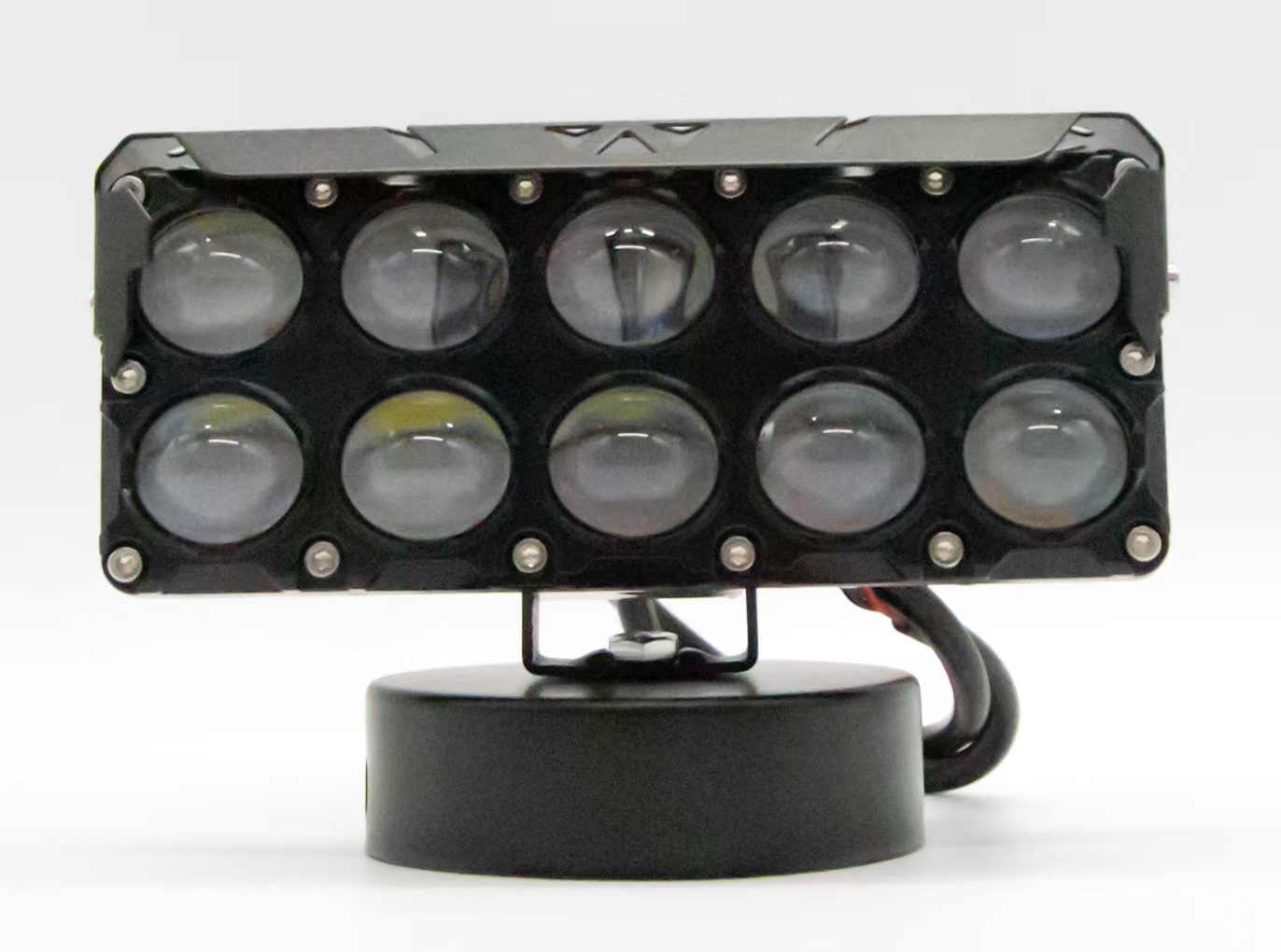 OFF ROAD FARO DE LED UNIVERSAL RECTANGULAR DECUPLO (10) LUPA EB DOS FILAS COLOR BLANCO Y AMBAR 12V / 24V MEDIDAS