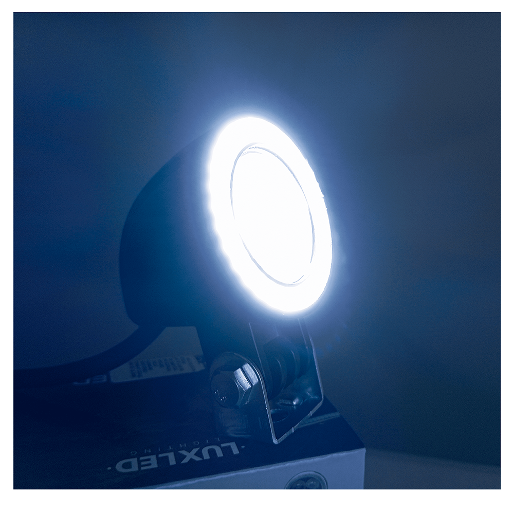 OFF ROAD FARO DE LED UNIVERSAL LUZ LED BLANCA ESTABLE CON OJO DE ANGEL BLANCO CON FUNCION FLASH 9V-36V 1 LED - 18 WATTS  MEDIDAS 53*80*53(mm) - 8