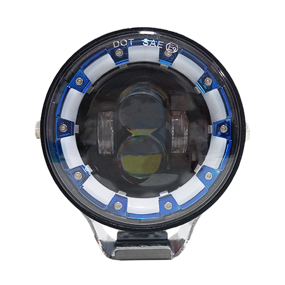 OFF ROAD FARO DE LED UNIVERSAL LUZ LED BLANCA ESTABLE CON OJO DE ANGEL DAYTIME RUNNING AZUL Y GIROS AMBAR 9V-36V 1 LED - 40 WATTS  MEDIDAS 3.5 " - 5