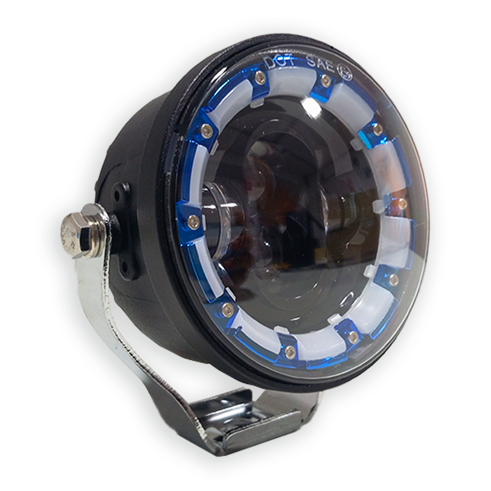 OFF ROAD FARO DE LED UNIVERSAL LUZ LED BLANCA ESTABLE CON OJO DE ANGEL DAYTIME RUNNING AZUL Y GIROS AMBAR 9V-36V 1 LED - 40 WATTS  MEDIDAS 3.5 " - 6