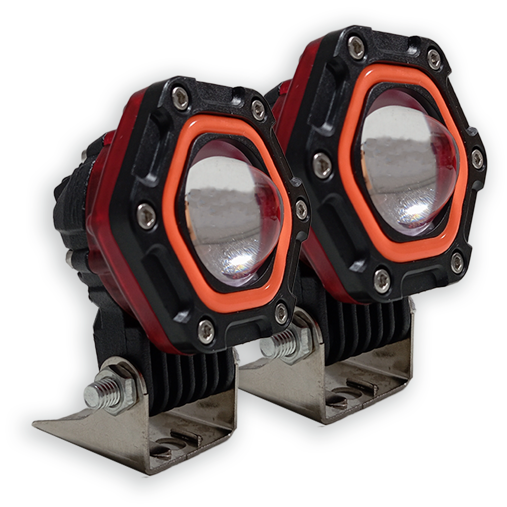 OFF ROAD FARO DE LED UNIVERSAL LUZ LED BLANCA ESTABLE CON OJO DE ANGEL DAYTIME RUNNING ROJO Y GIROS AMBAR 9V-36V 1 LED - 40 WATTS  MEDIDAS 3.5 " - 5