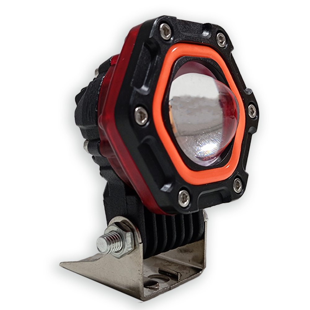 OFF ROAD FARO DE LED UNIVERSAL LUZ LED BLANCA ESTABLE CON OJO DE ANGEL DAYTIME RUNNING ROJO Y GIROS AMBAR 9V-36V 1 LED - 40 WATTS  MEDIDAS 3.5 " - 6