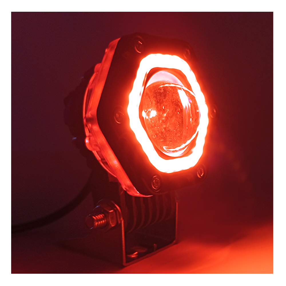 OFF ROAD FARO DE LED UNIVERSAL LUZ LED BLANCA ESTABLE CON OJO DE ANGEL DAYTIME RUNNING ROJO Y GIROS AMBAR 9V-36V 1 LED - 40 WATTS  MEDIDAS 3.5 " - 9