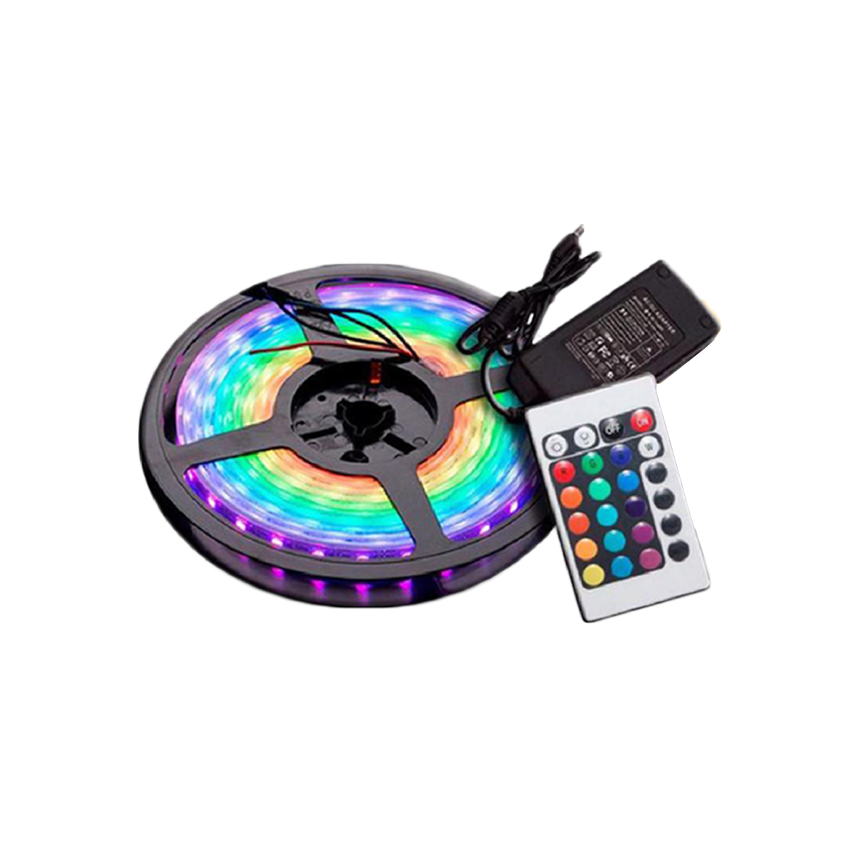 ROLLO DE LED ROLLO DE LED (300 LED) 5 METROS 5050 - RGB 12V CON ADAPTADOR Y CONTROL REMOTO