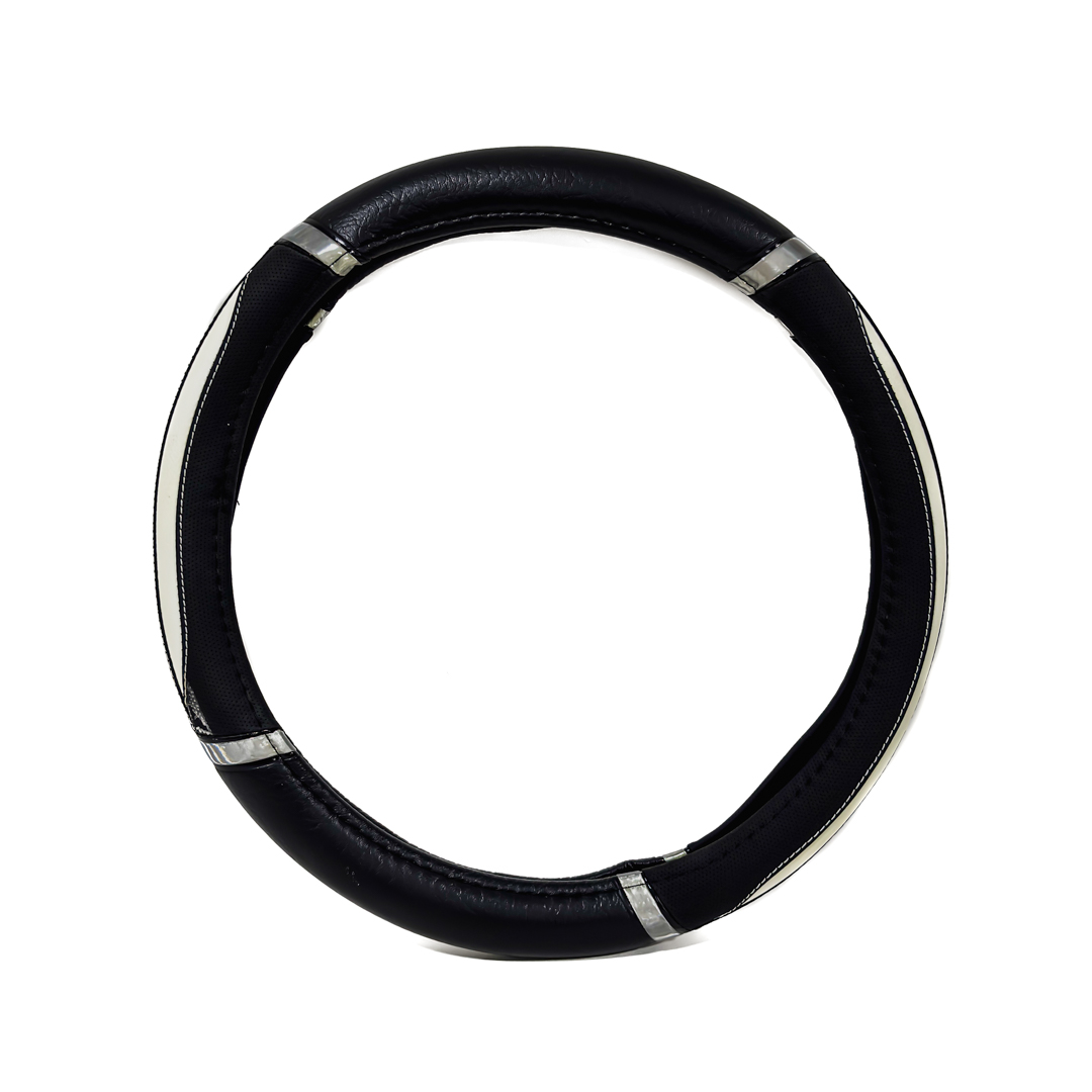 CUBRE VOLANTE MODELO DAYTONA CUERO SINTENTICO NEGRO / BLANCO 38*8.2CM 25 UNIDADES POR CAJA - 3