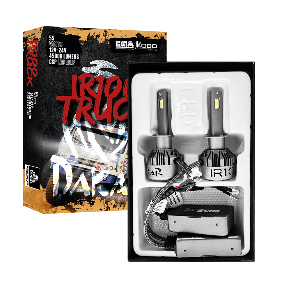 OFF ROAD KIT DE LED DAKAR NEW SERIES CANBUS TRUCK - H3 DAKAR NEW SERIES 50% + LUZ CHIP CSP SUPER CANBUS 45000 LUMENS 55 WATTS 12V - 24V CON COOLER - 4