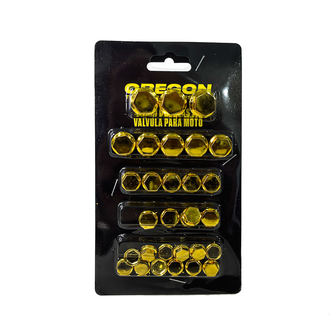 KIT DE CUBRE TORNILLOS MOTO CROMADOS SET DE 30 UNIDADES COLOR DORADO - 2