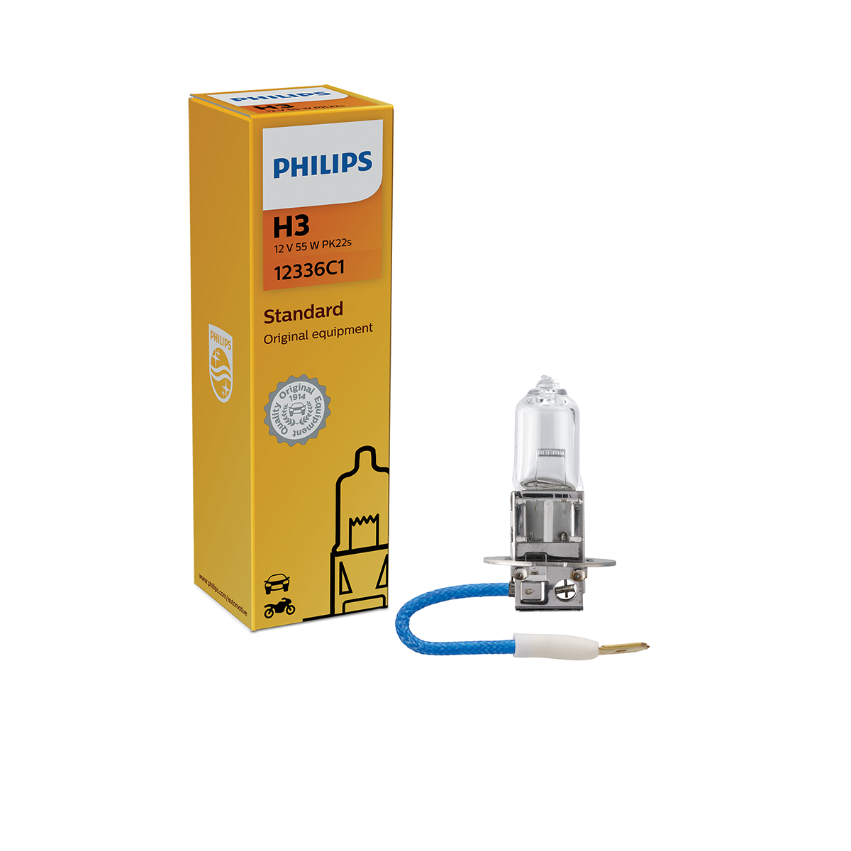 LAMPARA HALOGENA ESTANDAR 12V H3 12336  12V 55W PK22S                          C1 CANTIDAD POR CAJA MASTER 100 - 2