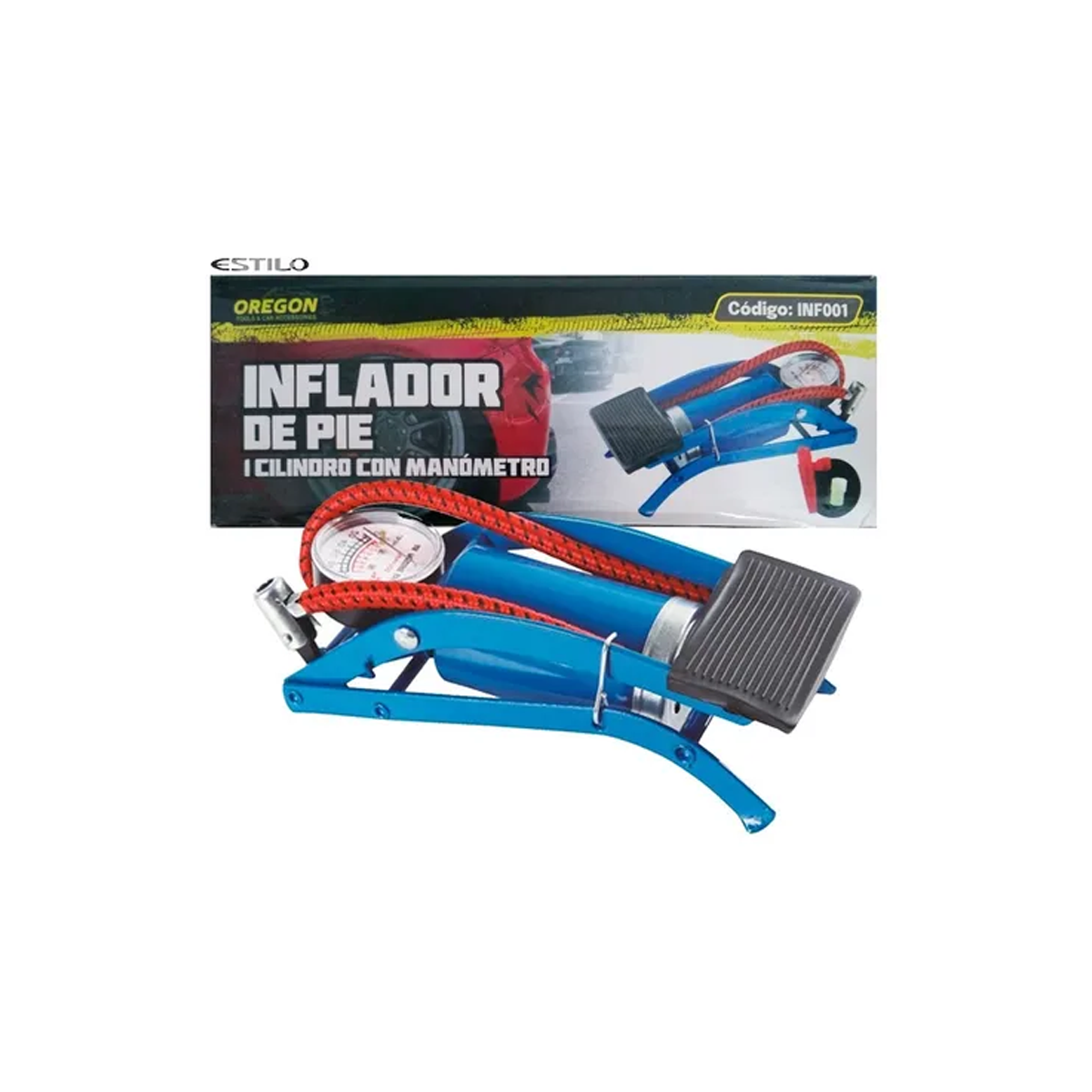 INFLADOR DE PIE COMPRESOR / INFLADOR METALICO DE PIE 55CM X 10CM  COLOR AZUL