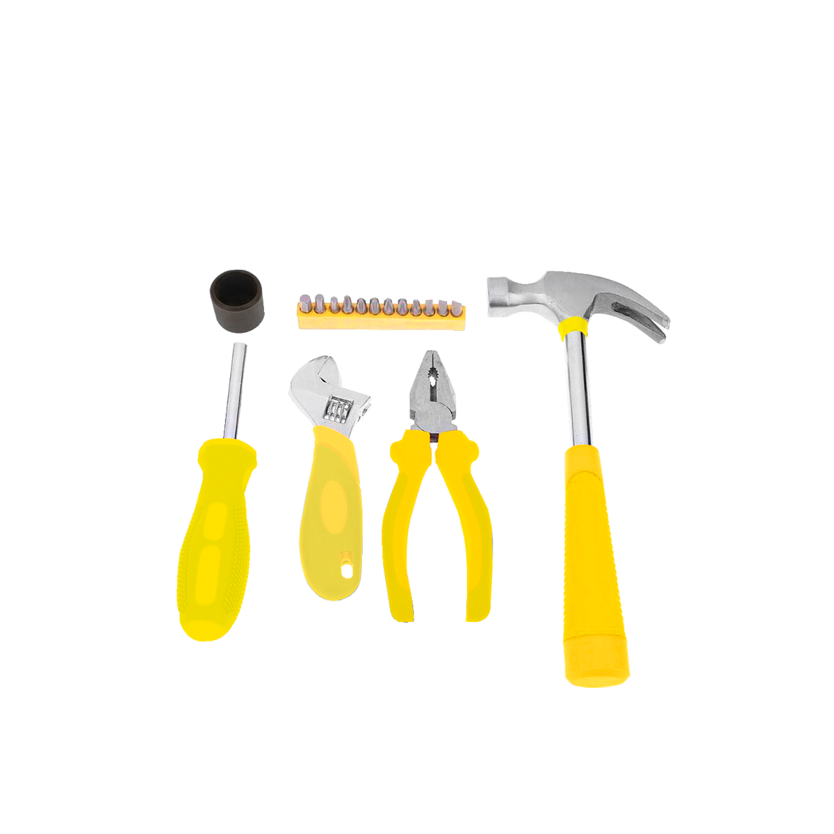 KIT DE HERRAMIENTAS KIT DE HERRAMIENTAS 4 EN 1 (MARTILLO, DESTORNILLADOR, PINZA, LLAVE FRANCESA)  AMARILLO UNIVERSAL CANTIDAD POR CAJA 12