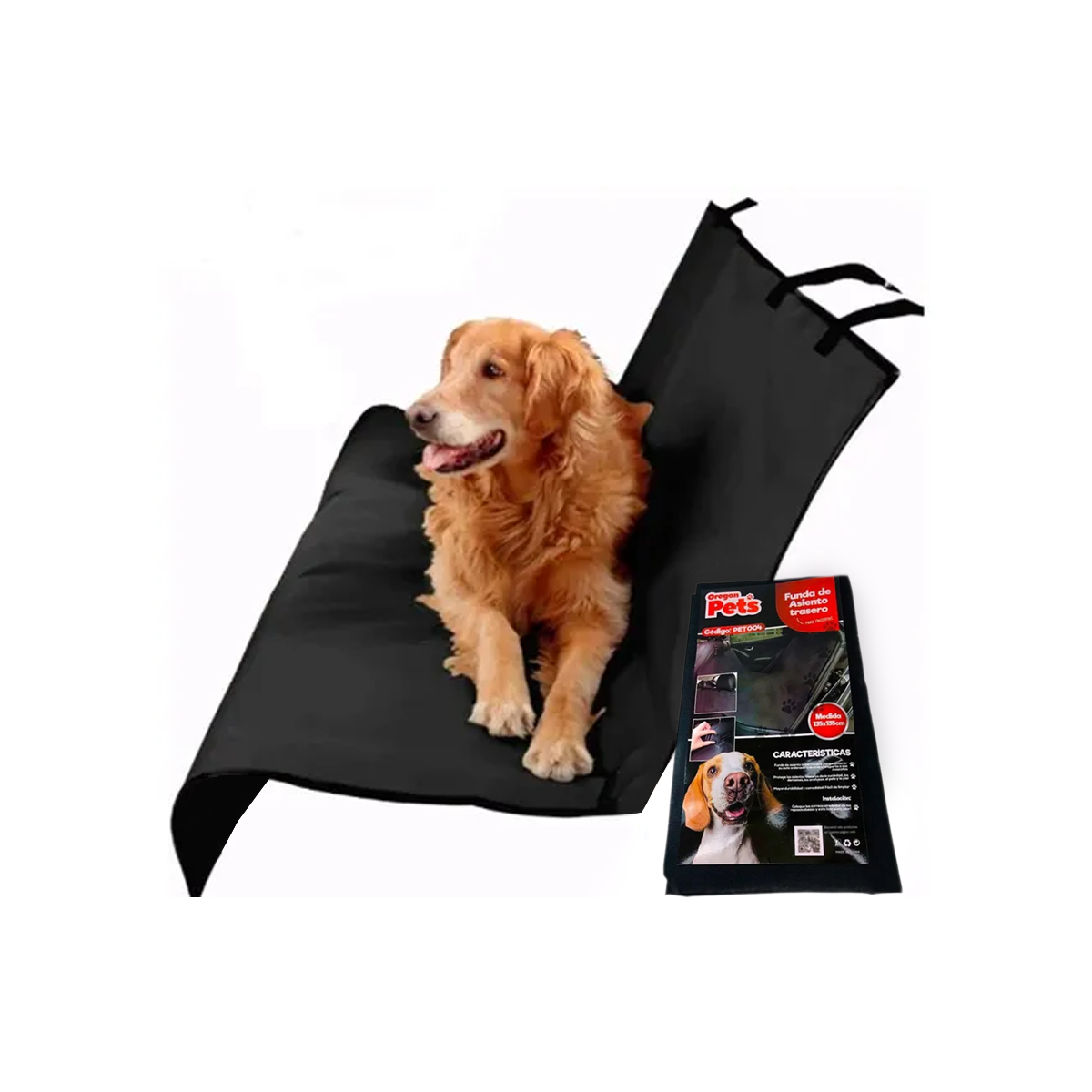 CUBRE ASIENTO TRASERO UNIVERSAL PARA MASCOTAS NEGRO DE OXFORD CON ENGANCHE EN APOYA CABEZAS DELANTERO MEDIDAS  130CM X 135CM