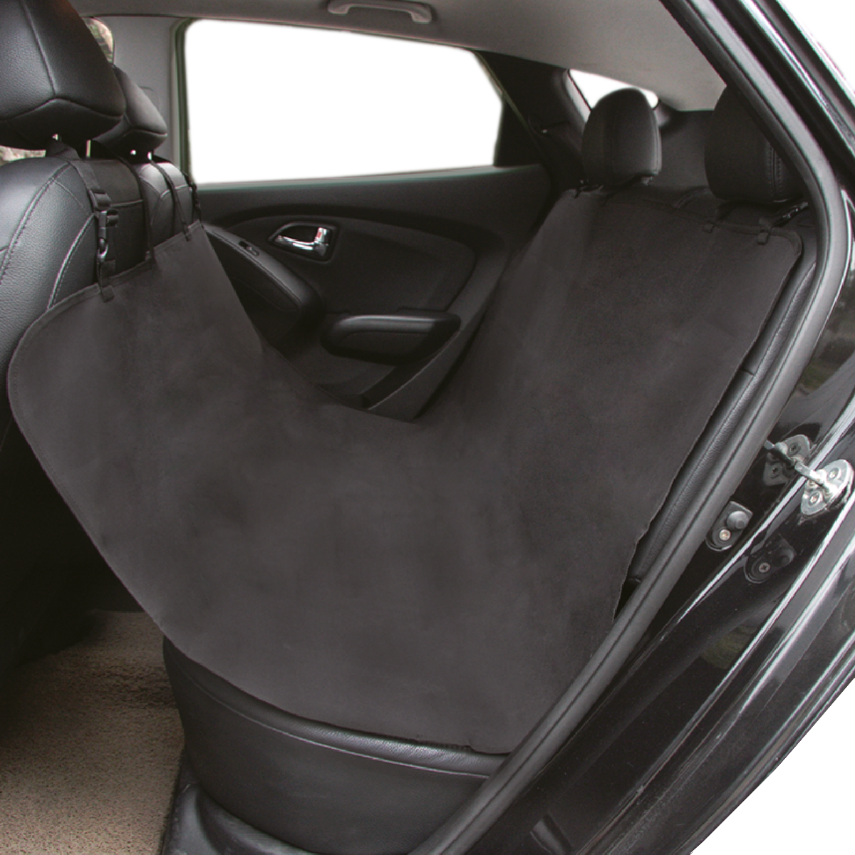 CUBRE ASIENTO TRASERO UNIVERSAL PARA MASCOTAS NEGRO DE OXFORD CON ENGANCHE EN APOYA CABEZAS DELANTERO MEDIDAS  130CM X 135CM - 3