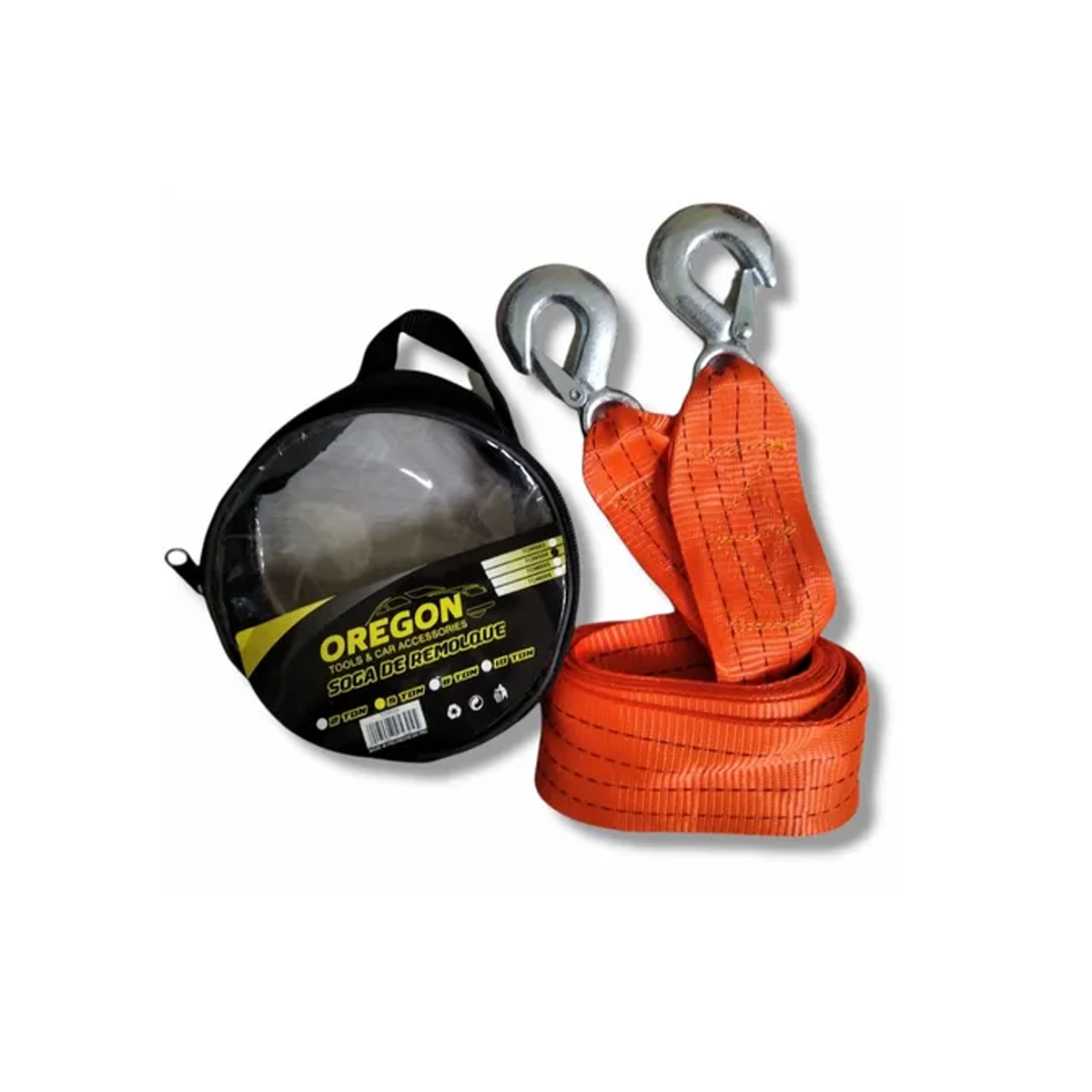 SOGA DE REMOLQUE SOGA DE REMOLQUE CON GANCHOS METALICOS 5 TON NARANJA UNIVERSAL CANTIDAD POR CAJA 24 - 5