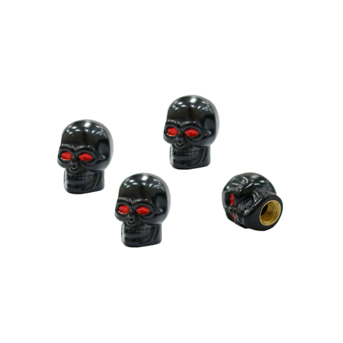 JUEGO DE TAPITAS  DE VALVULA DEPORTIVA JUEGO DE TAPITAS  DE VALVULA CALAVERA METALIZADA 4 PCS NEGRO UNIVERSAL - 2
