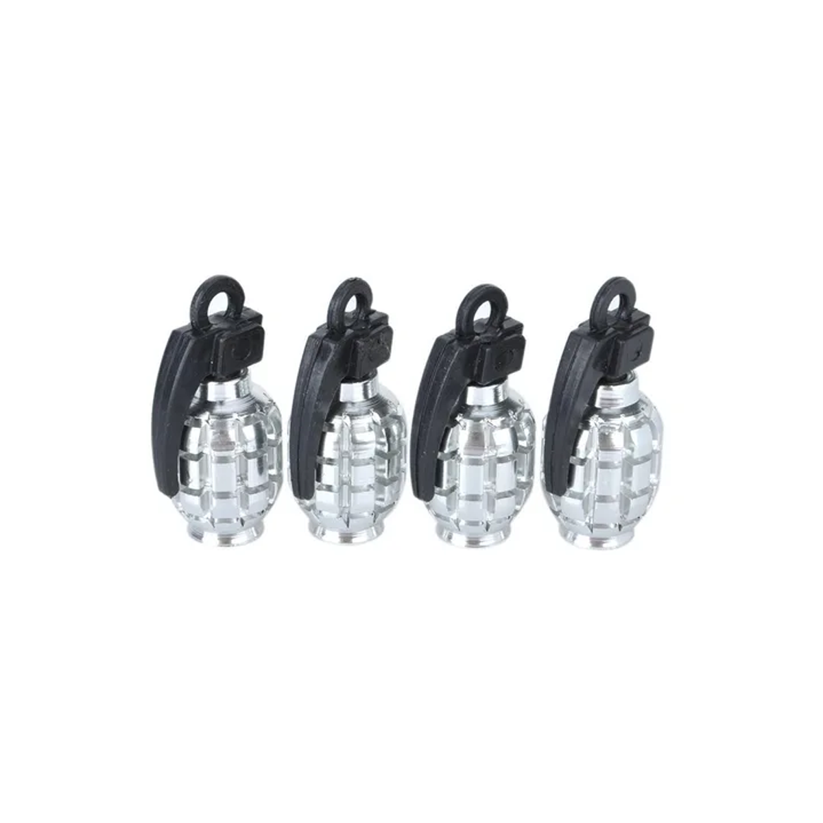 JUEGO DE TAPITAS  DE VALVULA DEPORTIVA JUEGO DE TAPITAS  DE VALVULA GRANADA METALIZADA 4 PCS PLATEADO UNIVERSAL - 2