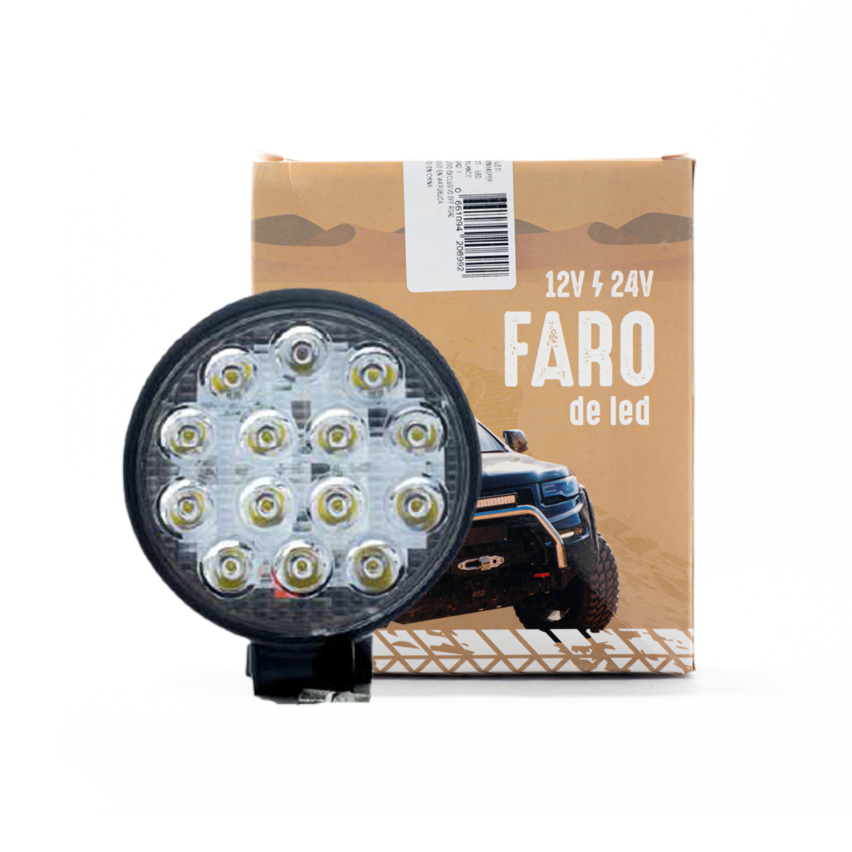 OFF ROAD FARO DE LED UNIVERSAL CIRULAR 42 WATTS (14 LED  3 WATTS) COLOR BLANCO 12V / 24V - HAZ DE LUZ SPOT - CANTIDAD POR CAJA MASTER 50