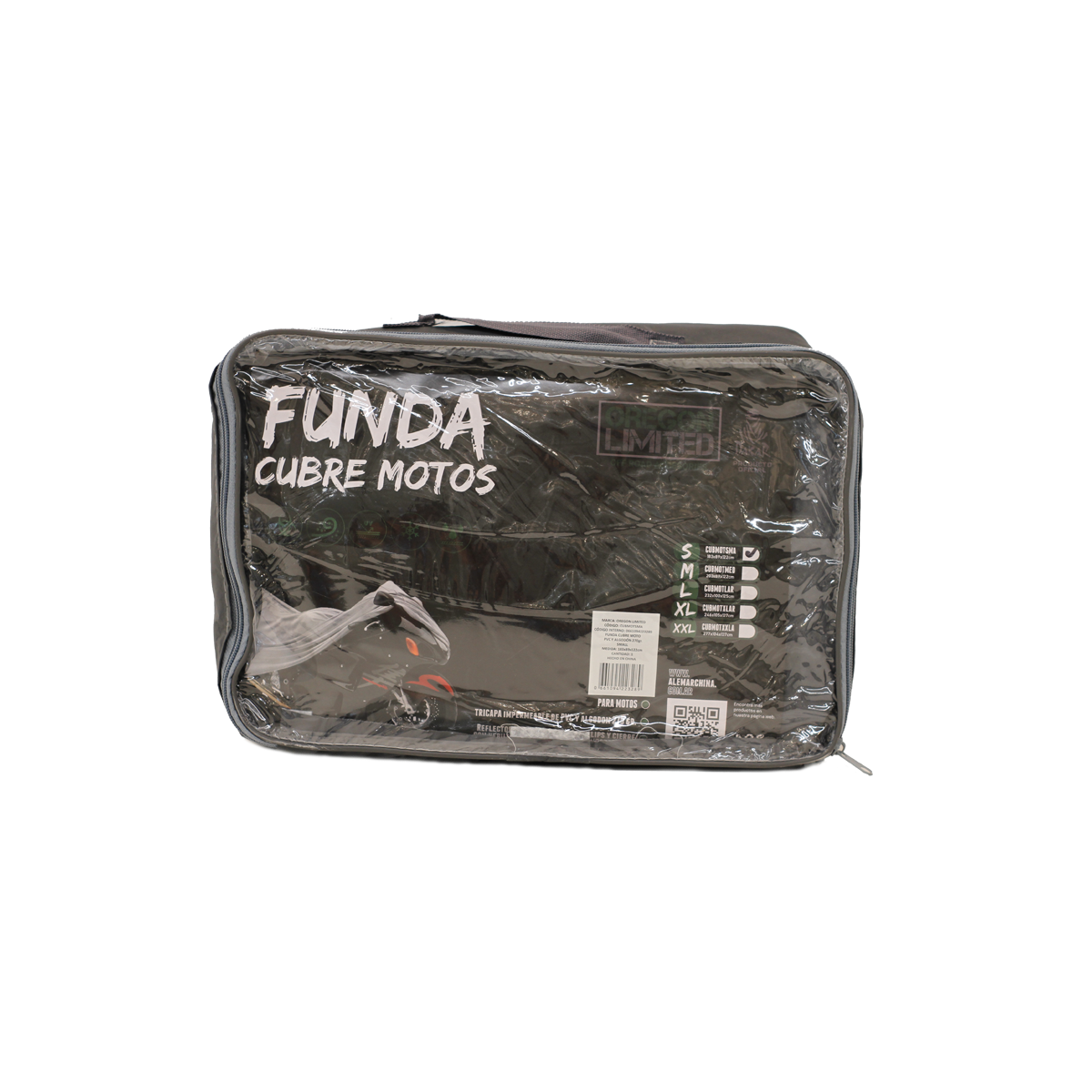 FUNDA CUBRE MOTOS TRICAPA IMPERMABLE SMALL 183X89X122CM. LOGO DAKAR. PVC Y ALGODON 270 GRAMOS. REFLECTOR NARANJA, ELASTICO, CLIPS Y CIERRE. ANILLO PARA CADENA INCORPORADO.
