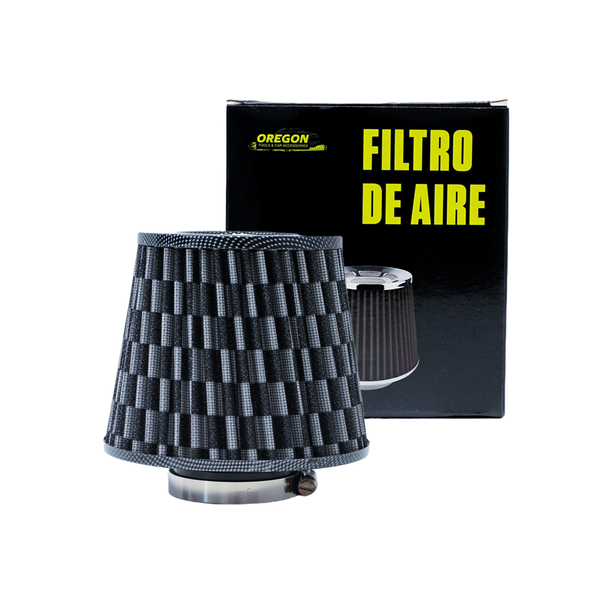 FILTRO DE AIRE CONICO FILTRO DE AIRE CONICO COMPETICION 63MM * 115MM GRIS Y CARBON TRAMA CUADRADA UNIVERSAL SUPERFICIE CONICA - 6