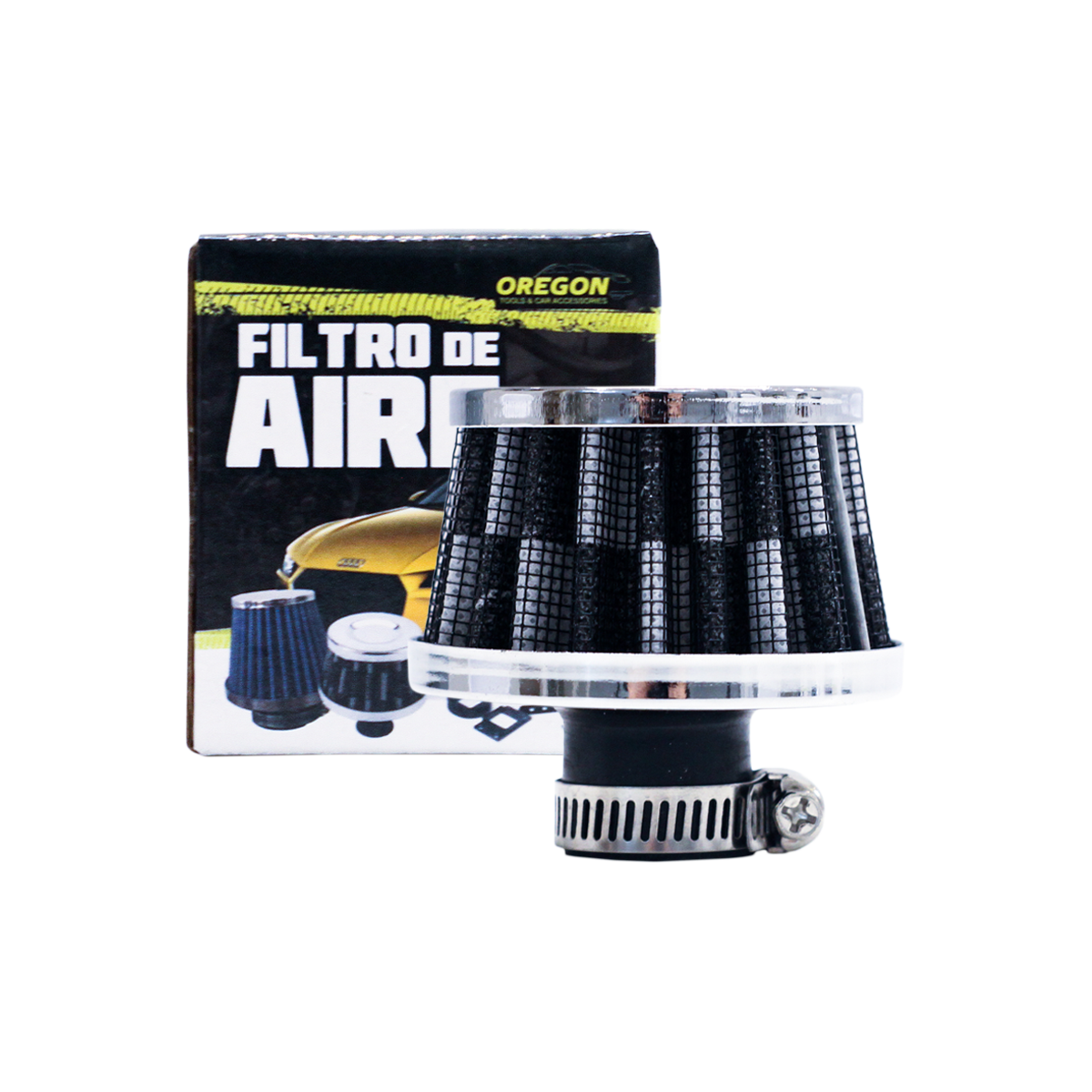 FILTRO DE AIRE CONICO UNIVERSAL PARA MOTO 60 X 50 CUELLO 18MM COLOR CARBON
