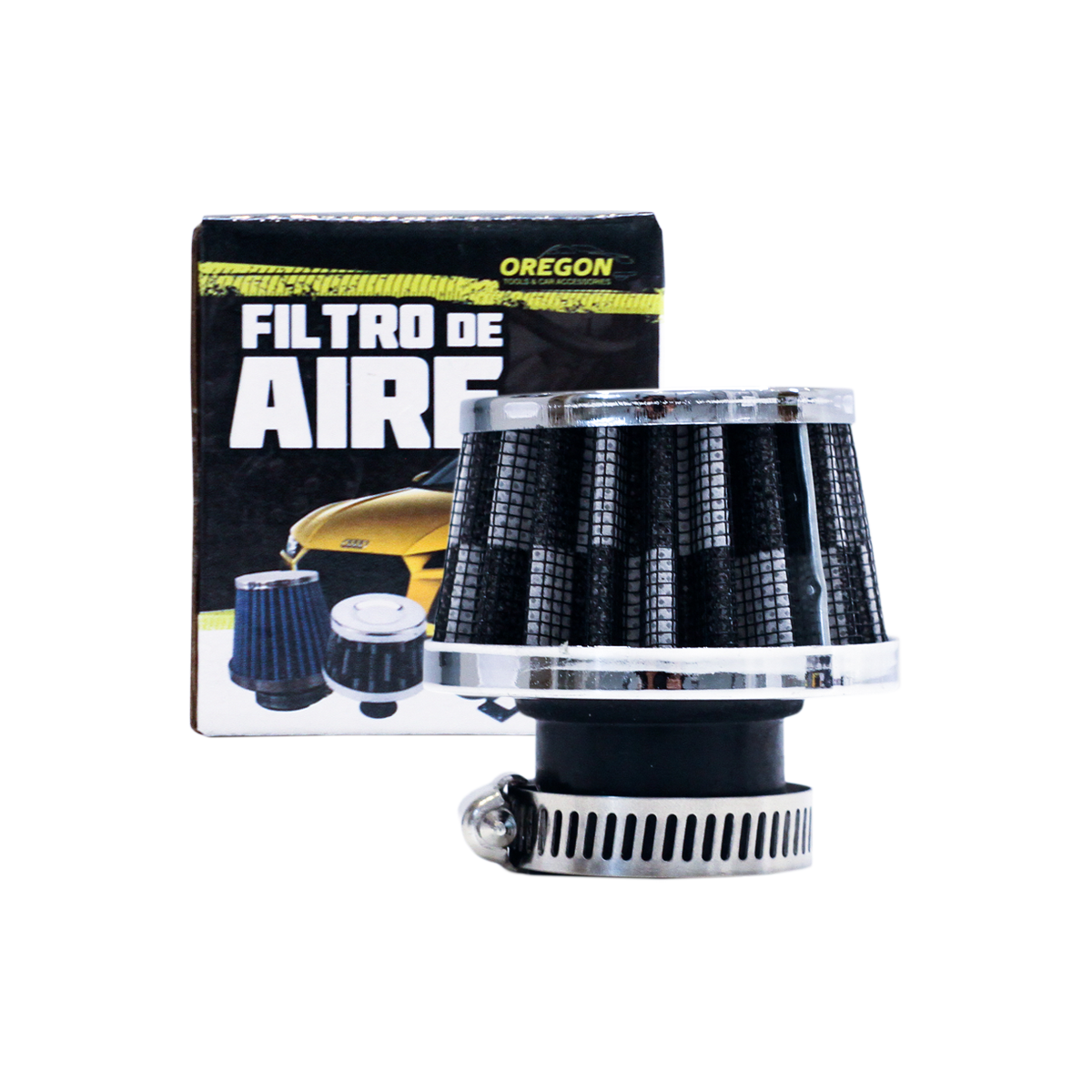 FILTRO DE AIRE CONICO UNIVERSAL PARA MOTO 60 X 50 CUELLO 25MM COLOR CARBON