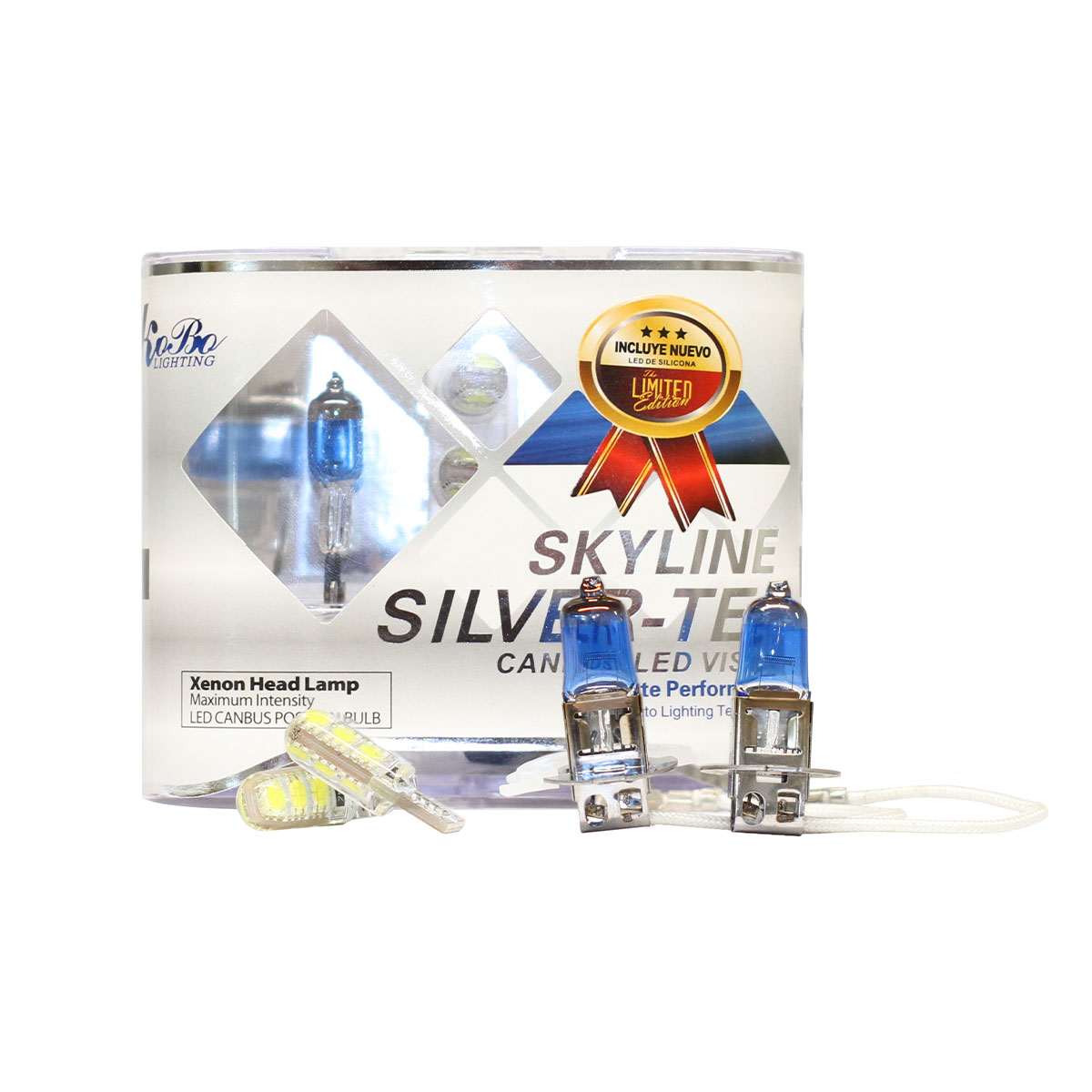LAMPARA HALOGENA SKY LINE CANBUS KIT H3 12V 55W SKY LINE X 2 + 2 LED T10 CANBUS AZUL FRIO  (CODIGO ANTERIOR: K12336SK)