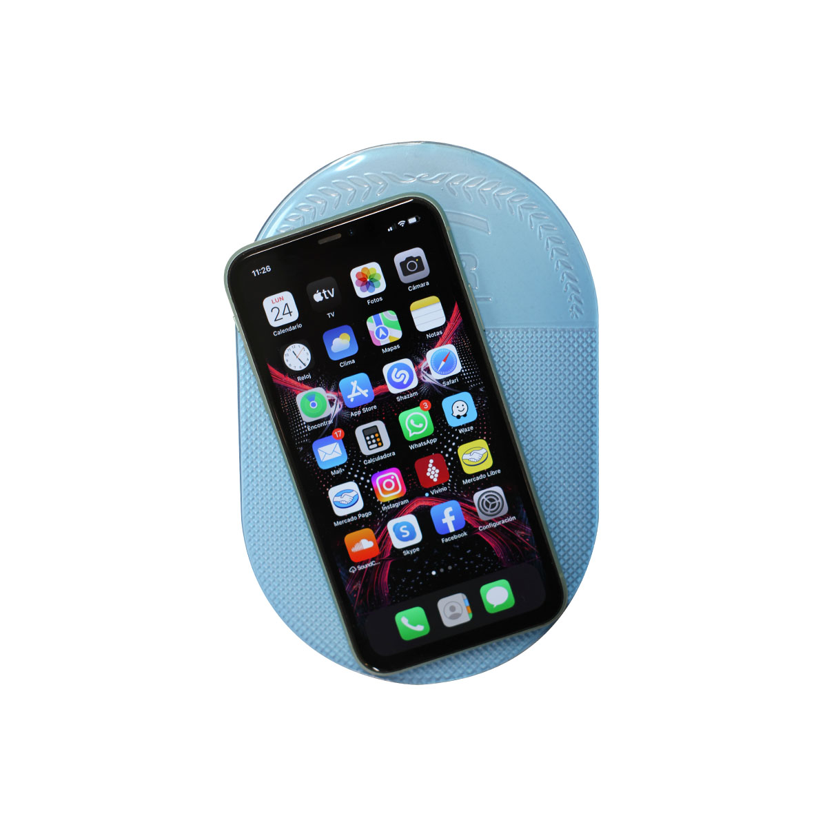 ACCESORIO PARA CELULAR BASE DE GOMA ANTI DESLIZANTE PARA APOYAR OBJETOS SEMI CIRCULAR AZUL - 2