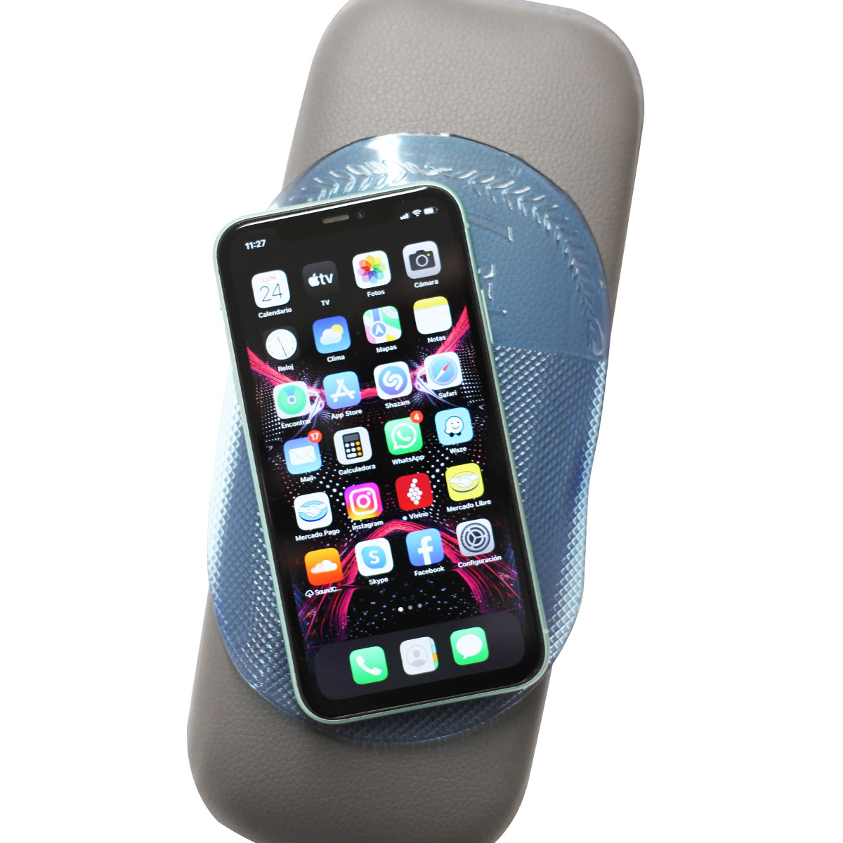 ACCESORIO PARA CELULAR BASE DE GOMA ANTI DESLIZANTE PARA APOYAR OBJETOS SEMI CIRCULAR AZUL - 3