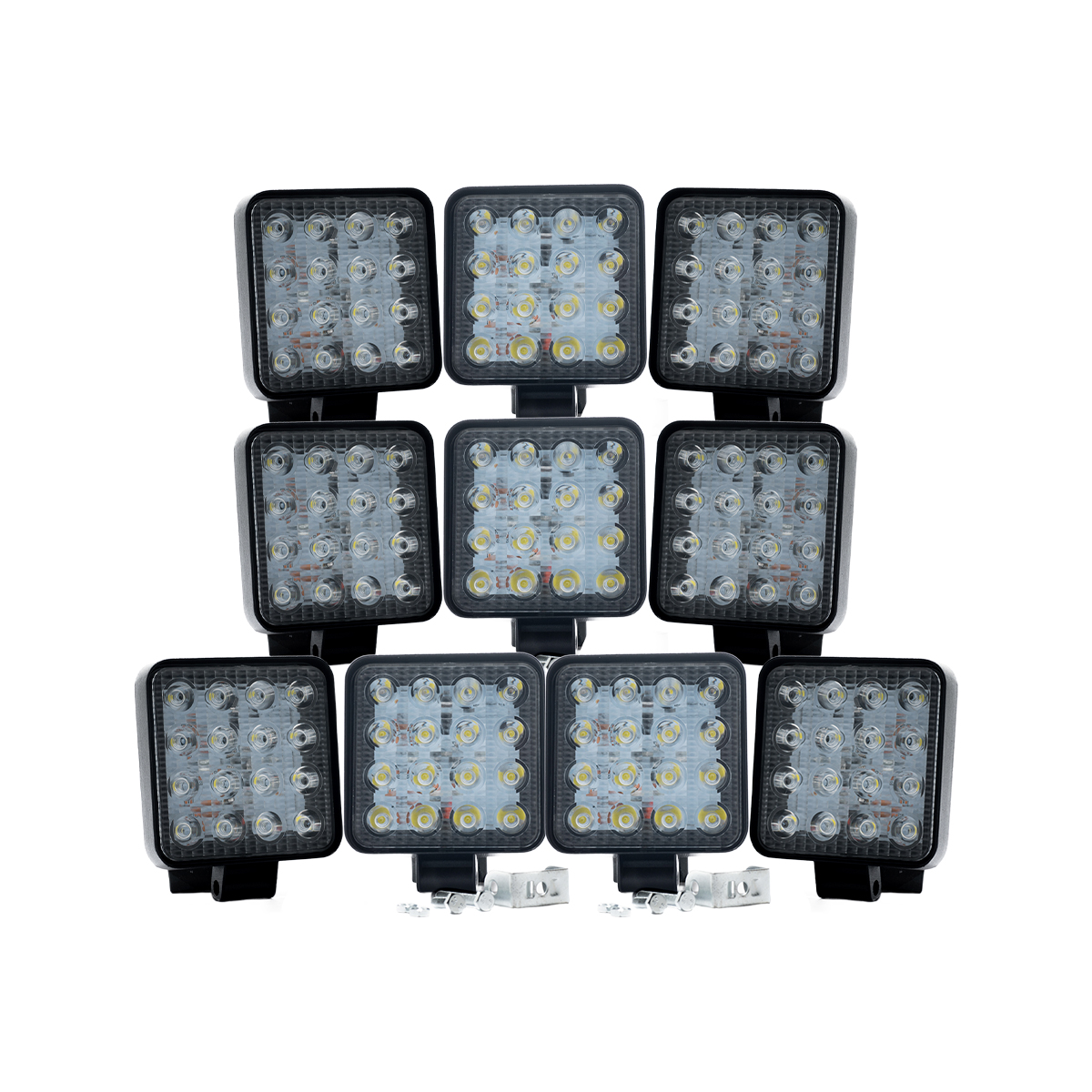 OFF ROAD FARO DE LED UNIVERSAL CUADRADO 48 WATTS (16 LED  3 WATTS) COLOR BLANCO 12V / 24V  - HAZ DE LUZ SPOT - CANTIDAD POR CAJA MASTER 50 - 10