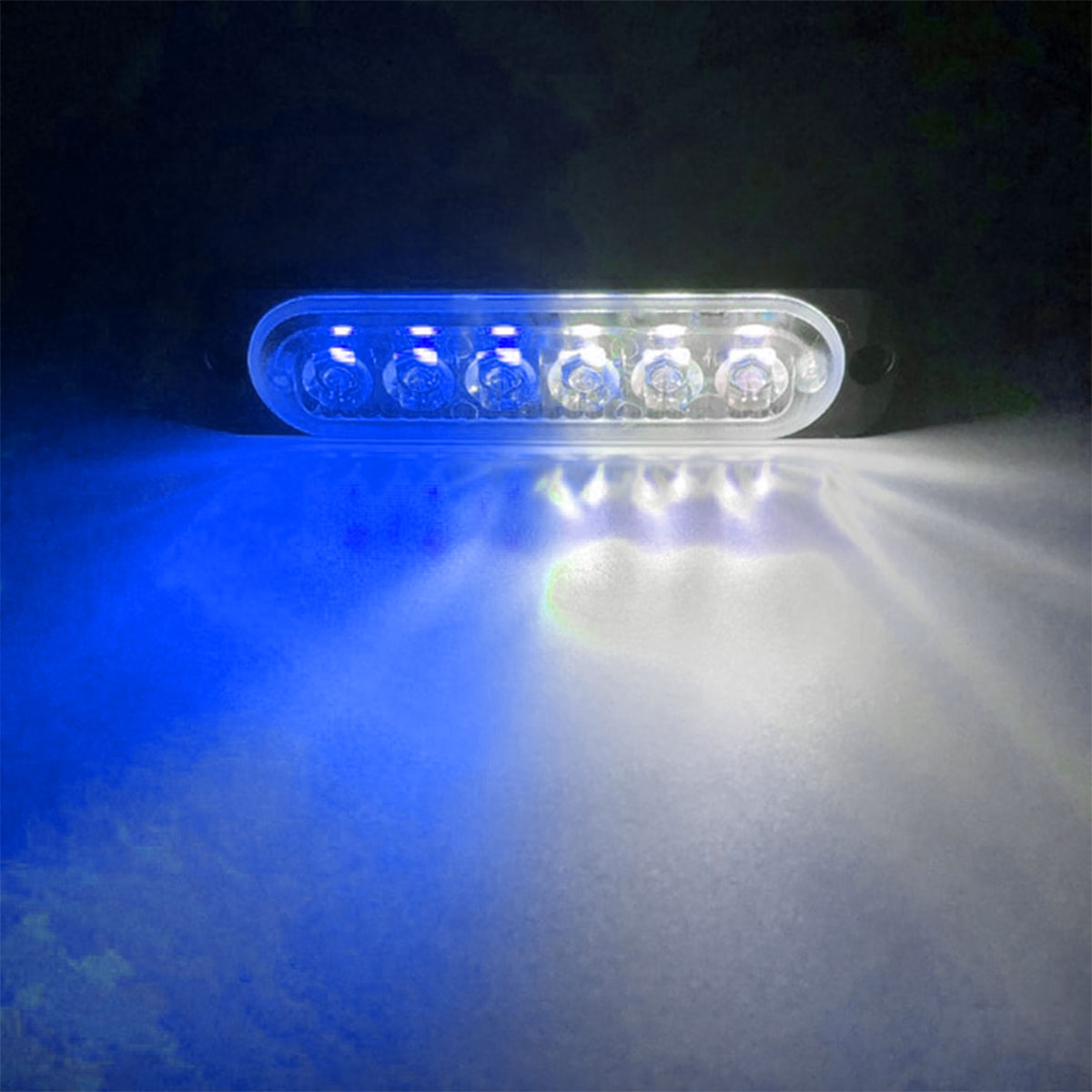OFF ROAD FARO DE LED UNIVERSAL 12V - 6 LED CHAT PARA PARRILLA / PARAGOLPE CON LUZ DESTELLANTE AZUL Y BLANCO - 3
