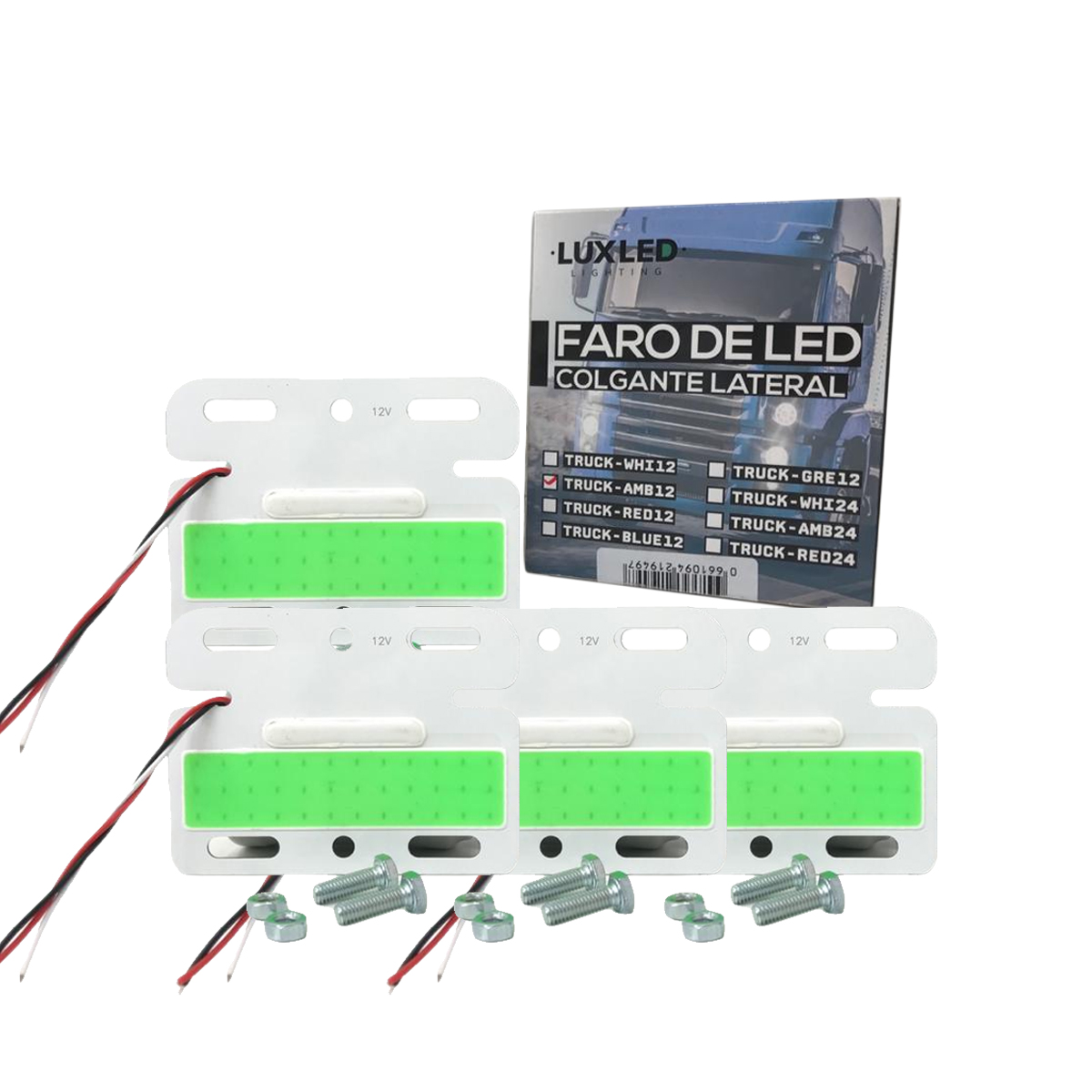 OFF ROAD FAROS DE CAMION PACK X 4 UNIDADES DE FAROS COLGANTES ENCASTRABLES PARA LATERAL DE CAMION 10.5 CM DE ANCHO X 8 CM DE ALTO VERDE 12V - 4