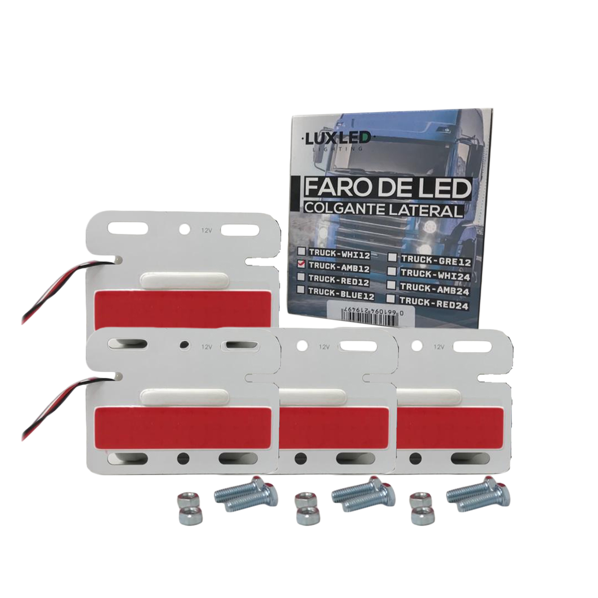 OFF ROAD FAROS DE CAMION PACK X 4 UNIDADES DE FAROS COLGANTES ENCASTRABLES PARA LATERAL DE CAMION 10.5 CM DE ANCHO X 8 CM DE ALTO ROJO 12V - 4