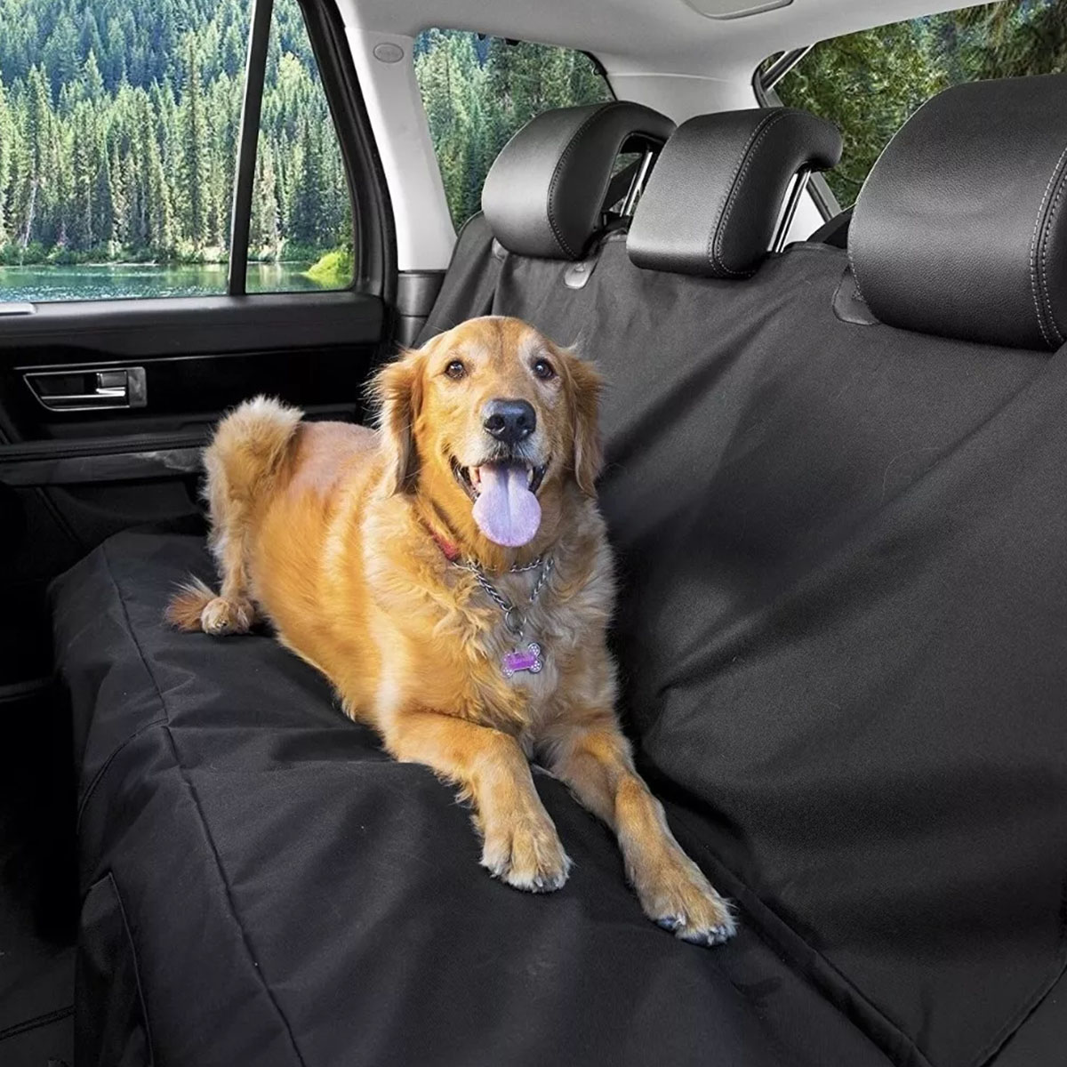 CUBRE ASIENTO TRASERO UNIVERSAL PARA MASCOTAS NEGRO DE OXFORD CON ENGANCHE EN APOYA CABEZAS DELANTERO MEDIDAS  130CM X 135CM - 9