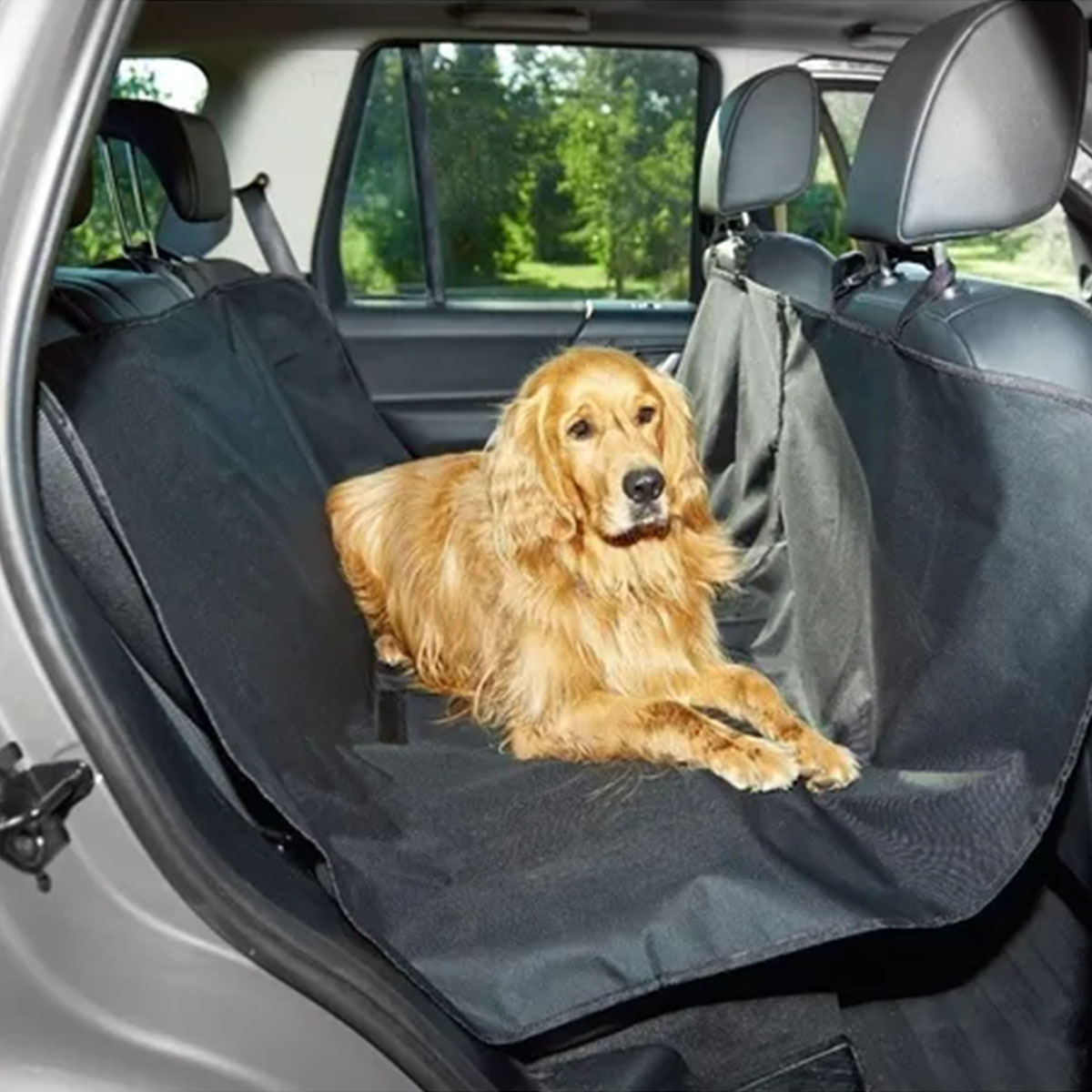 CUBRE ASIENTO TRASERO UNIVERSAL PARA MASCOTAS NEGRO DE OXFORD CON ENGANCHE EN APOYA CABEZAS DELANTERO MEDIDAS  130CM X 135CM - 10