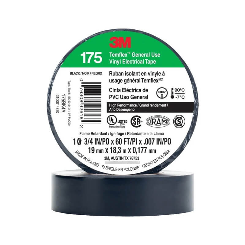 CINTA AISLADORA DE PVC TEMFLEX 175 19MM X 9M NEGRO (REEMPLAZA CODIGO 45811) CANTIDAD POR CAJA MASTER 100