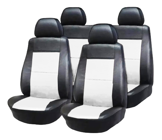 FUNDA CUBRE ASIENTO UNIVERSAL NEGRA Y BLANCA DE TELA 2 BUTACAS + ASIENTO TRASERO ENTERIZO