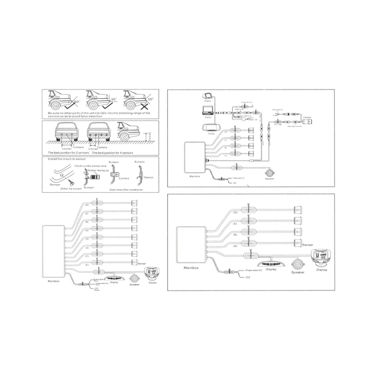 KIT DE SENSORES DE ESTACIONAMIENTO CON DISPLAY NEGRO - 8 PIEZAS (4 DELANTERAS Y 4 TRASERAS) CON DISPLAY ELECTRONICO CON DISTANCIA NUMERICA Y GRAFICA - 4