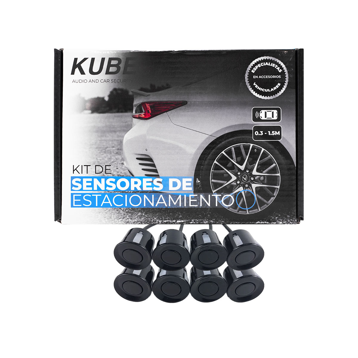 KIT DE SENSORES DE ESTACIONAMIENTO CON DISPLAY NEGRO - 8 PIEZAS (4 DELANTERAS Y 4 TRASERAS) CON DISPLAY ELECTRONICO CON DISTANCIA NUMERICA Y GRAFICA - 5