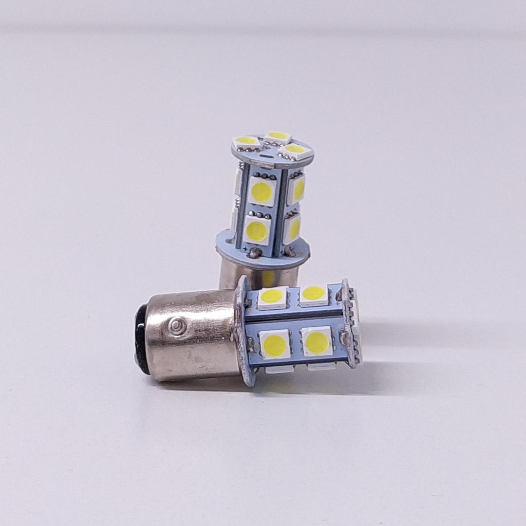 LEDS SEÑALIZACION SMD BLISTER X 2 - 1034 - 1157 - P21/5W 2 POLOS (DESPAREJA) 13 LED 5050 SMD - BLANCO 12V - BLISTER X 2 UNIDADES CANTIDAD POR CAJA MASTER 1000 - 4