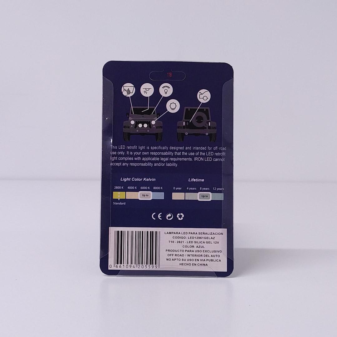 LED SEÑALIZACION SILICA BLISTER X 2 2821 - T10 - W5W - GEL SILICONADO CANBUS AZUL 12V BLISTER X 2 UNIDADES CANTIDAD POR CAJA MASTER 1250 - 3